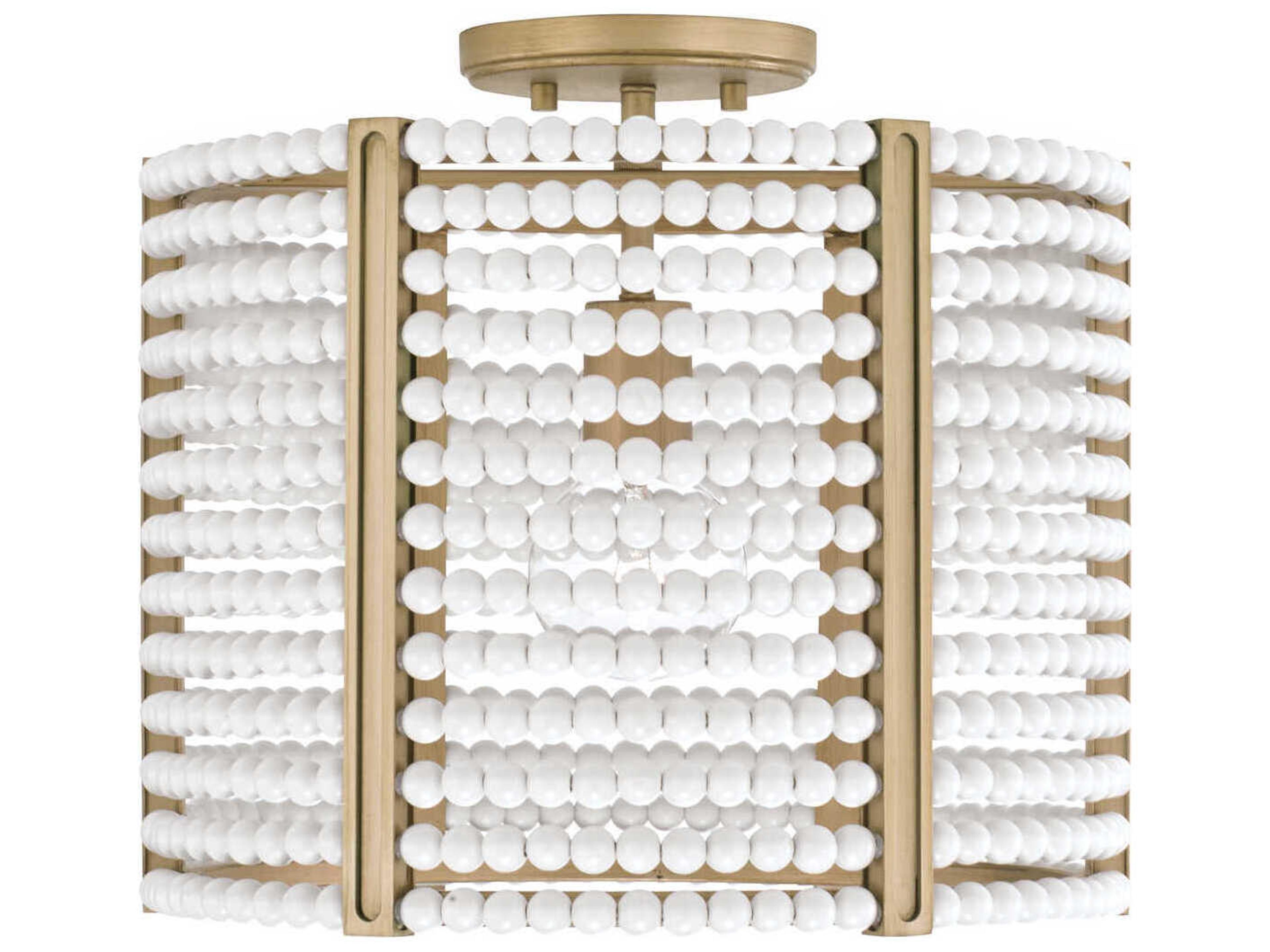 Brynn 1-Light Aged Brass Painted White Drum Pendant