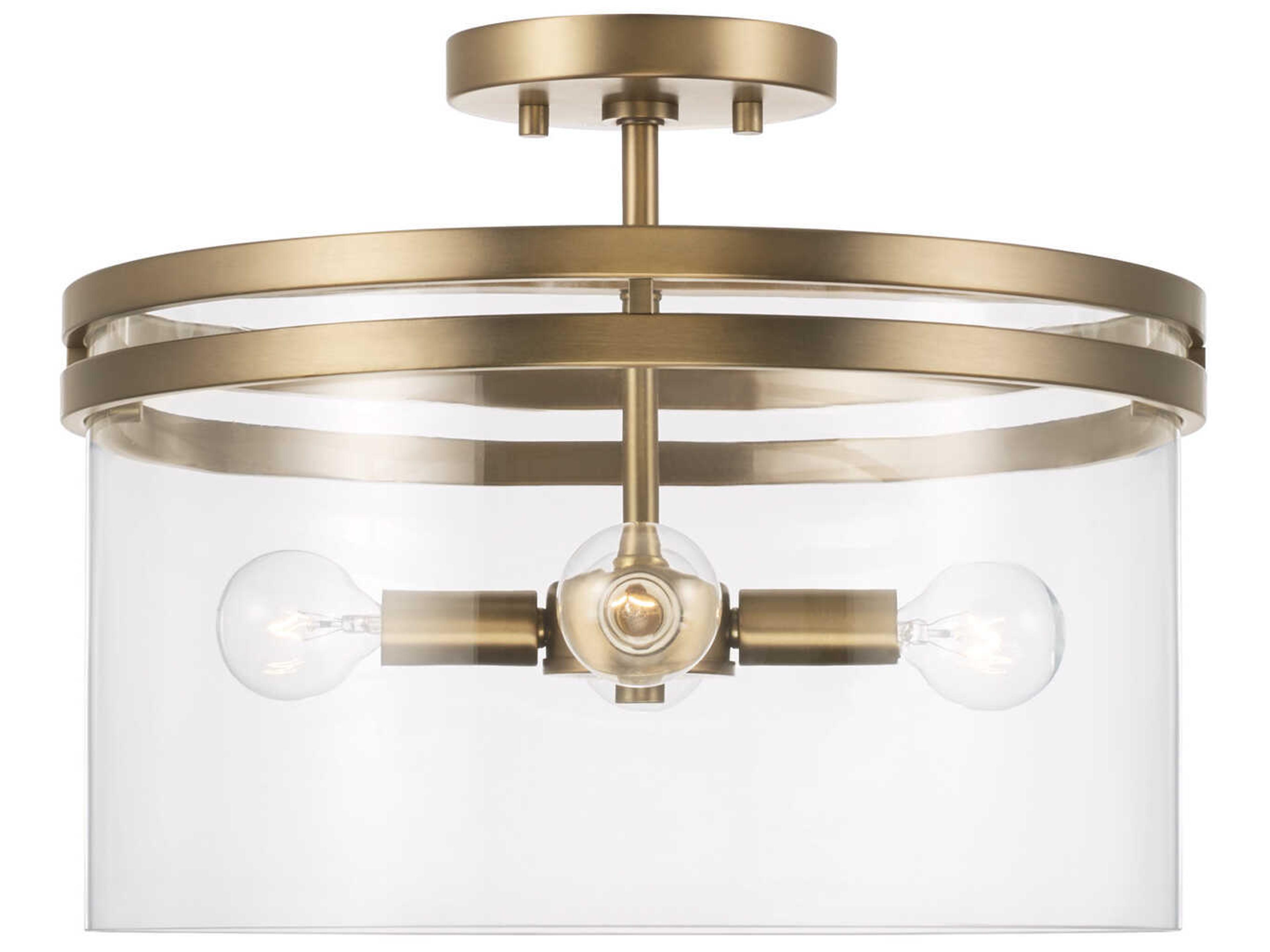 Fuller 4-Light Aged Brass Glass Drum Semi Flush Mount