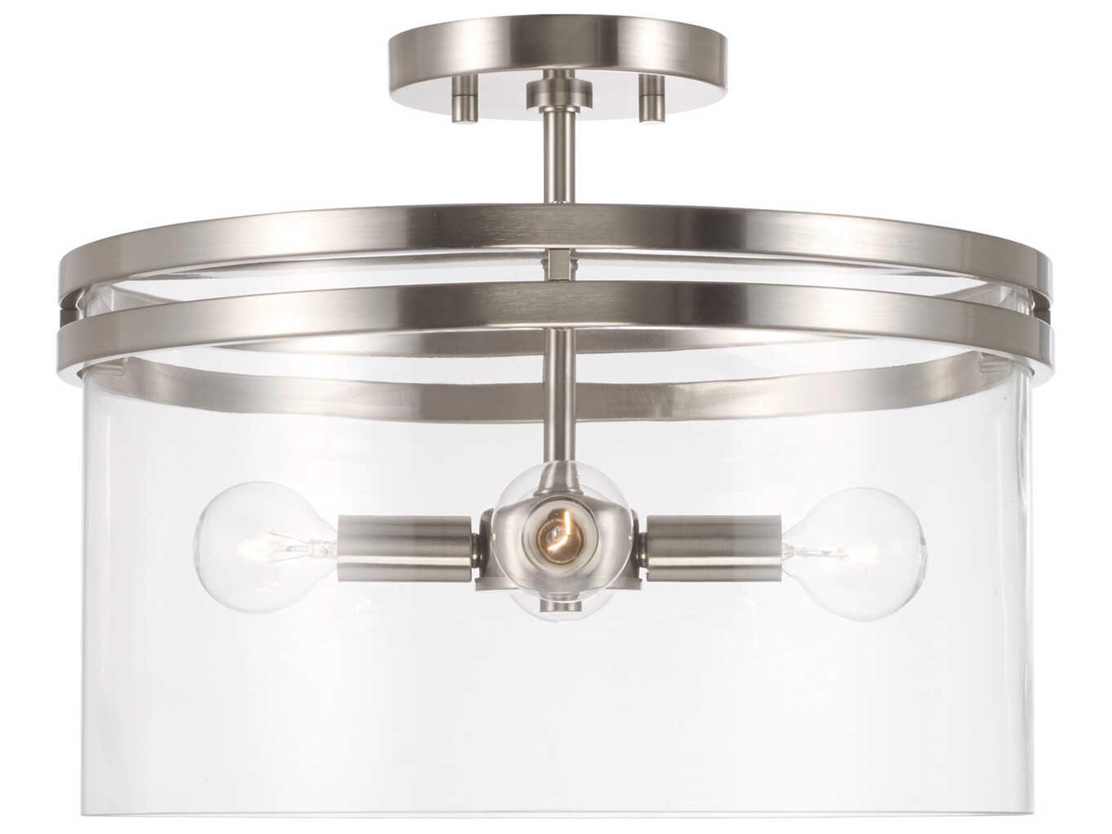 Fuller 4-Light Brushed Nickel Glass Drum Semi Flush Mount