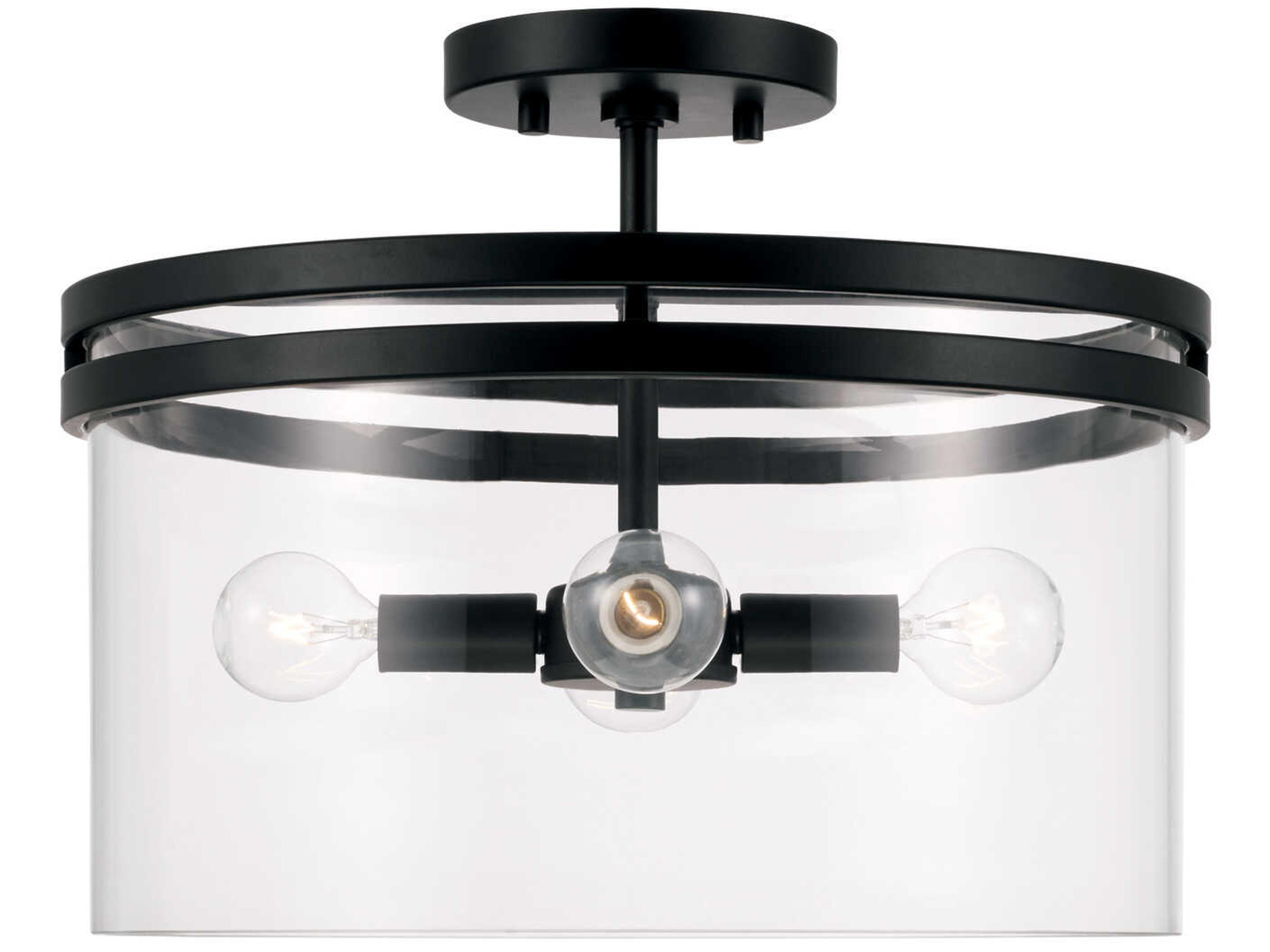 Fuller 4-Light Matte Black Glass Drum Semi Flush Mount
