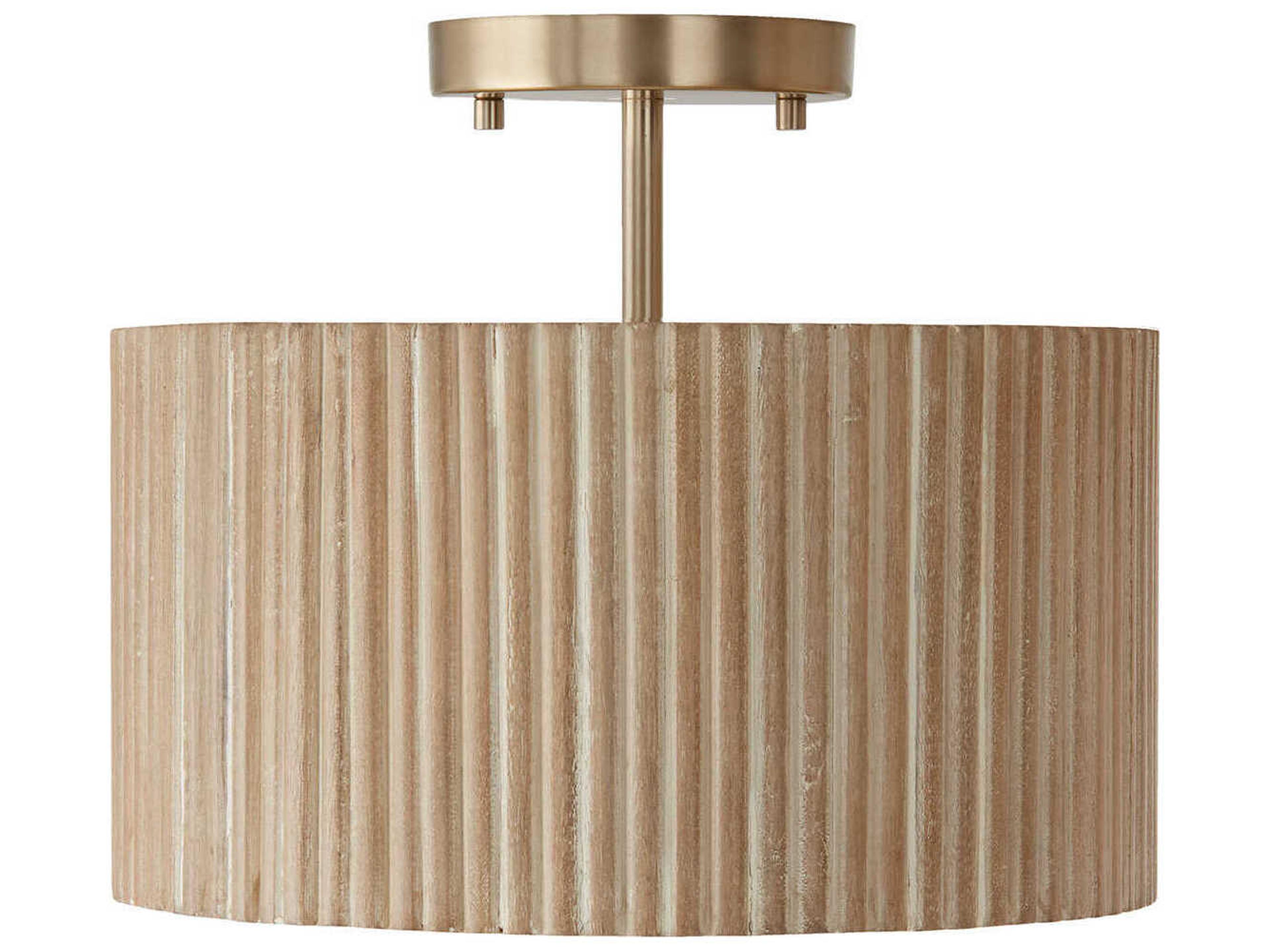 Donovan 1-Light White Wash And Matte Brass Brown Drum Semi Flush Mount