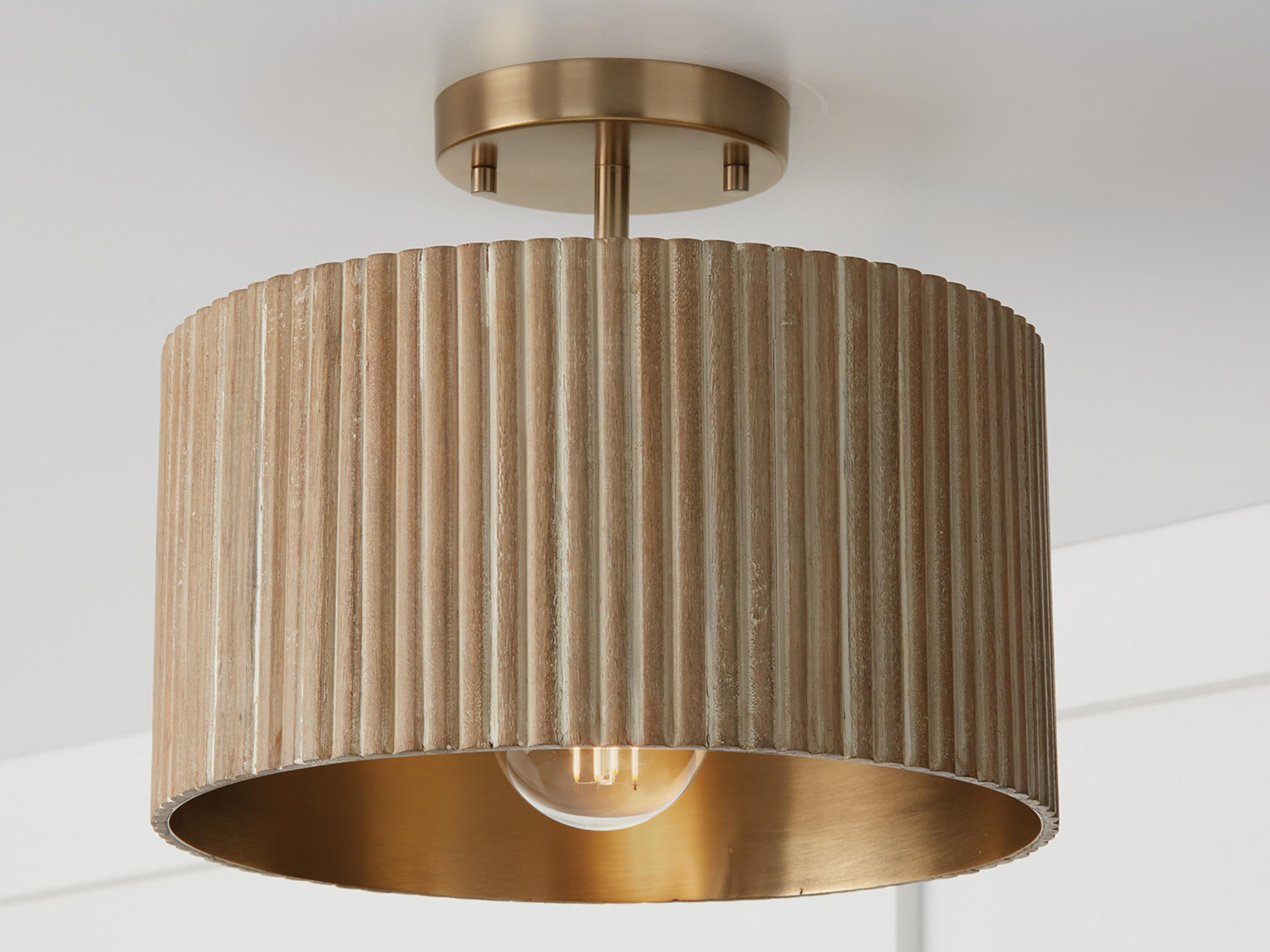 Capital Lighting Donovan 1-Light White Wash And Matte Brass Brown Drum Semi Flush Mount