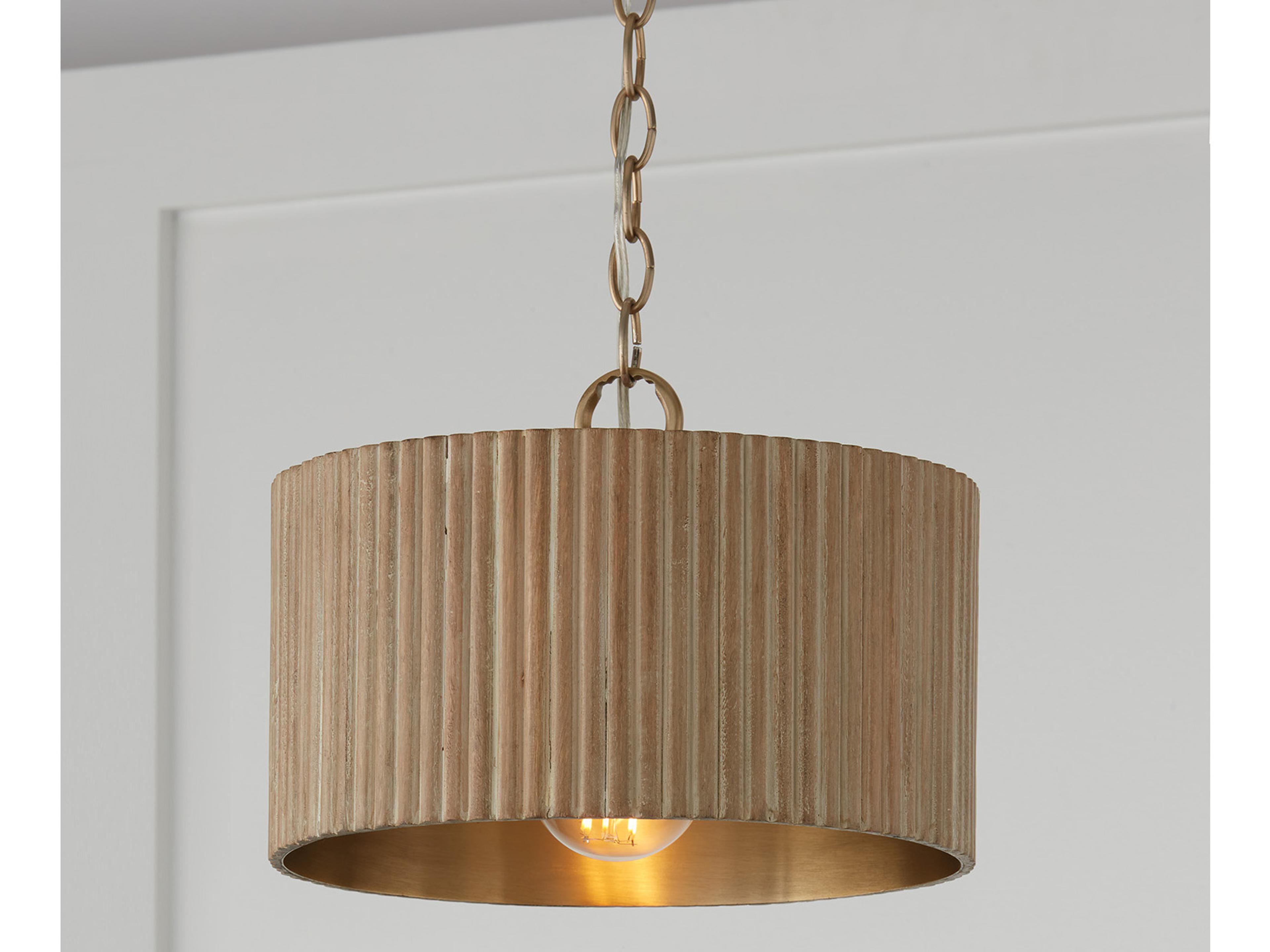 Capital Lighting Donovan 1-Light White Wash And Matte Brass Brown Drum Semi Flush Mount