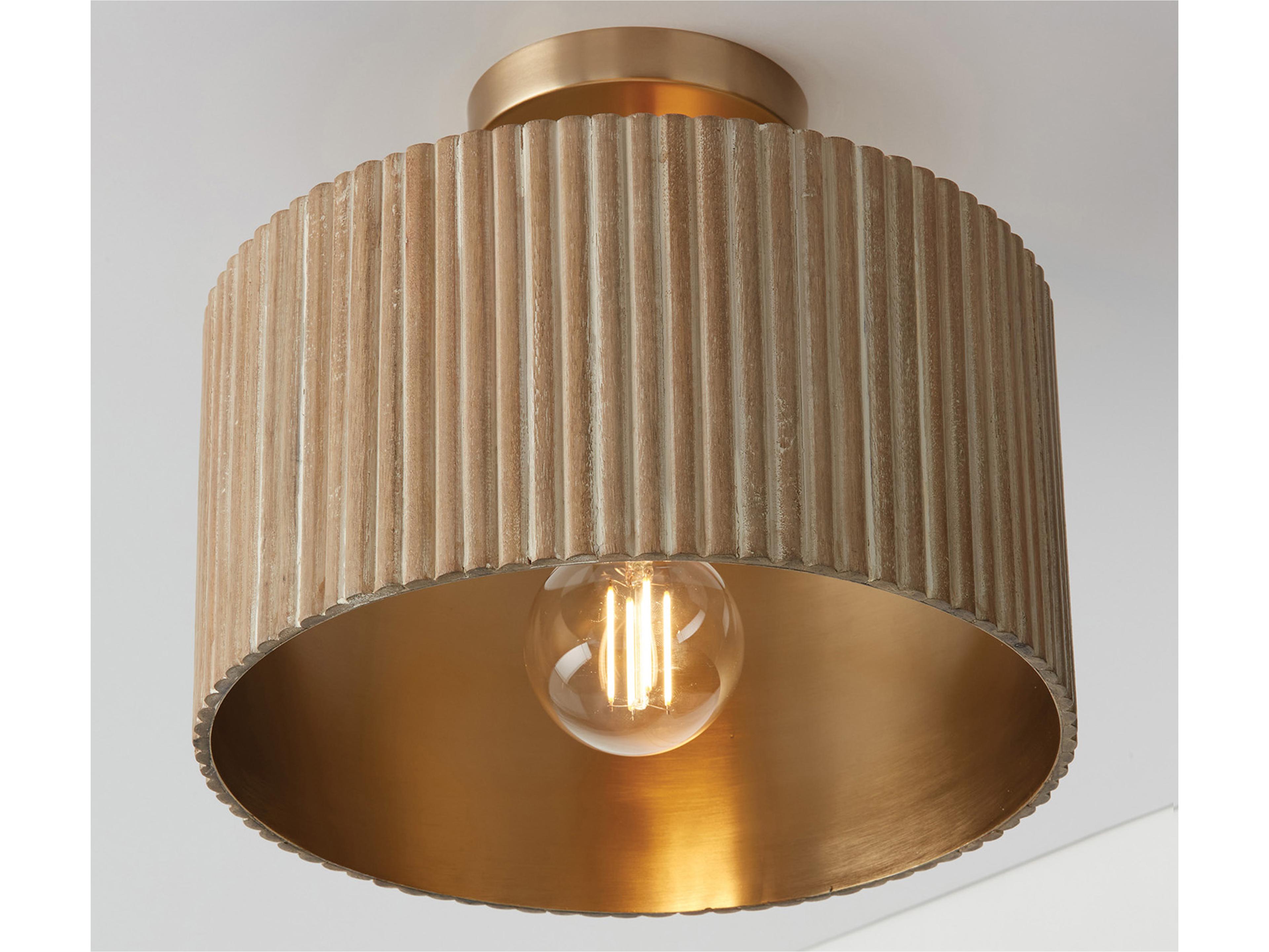 Capital Lighting Donovan 1-Light White Wash And Matte Brass Brown Drum Semi Flush Mount