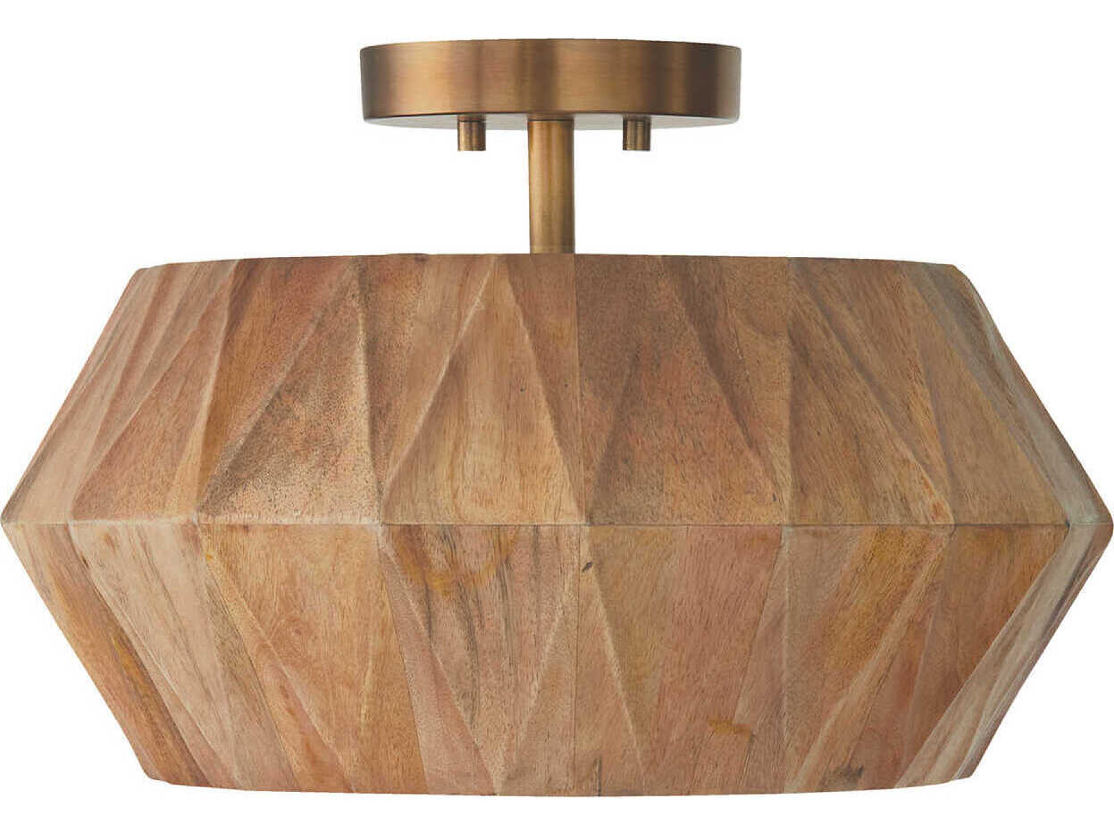 Nadeau 1-Light Light Wood And Patinaed Brass Brown Semi Flush Mount