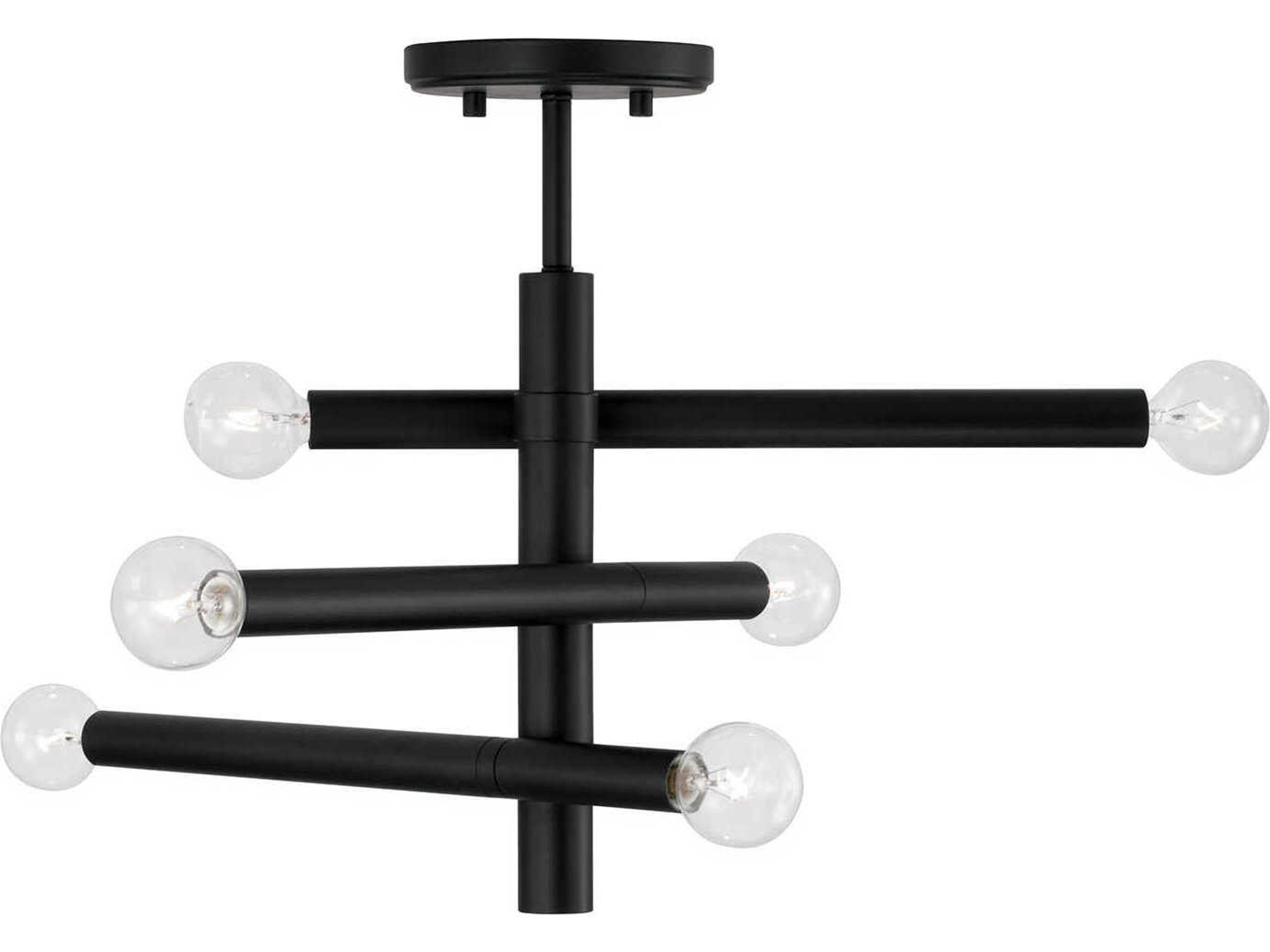Zane 6-Light Matte Black Tiered Semi Flush Mount