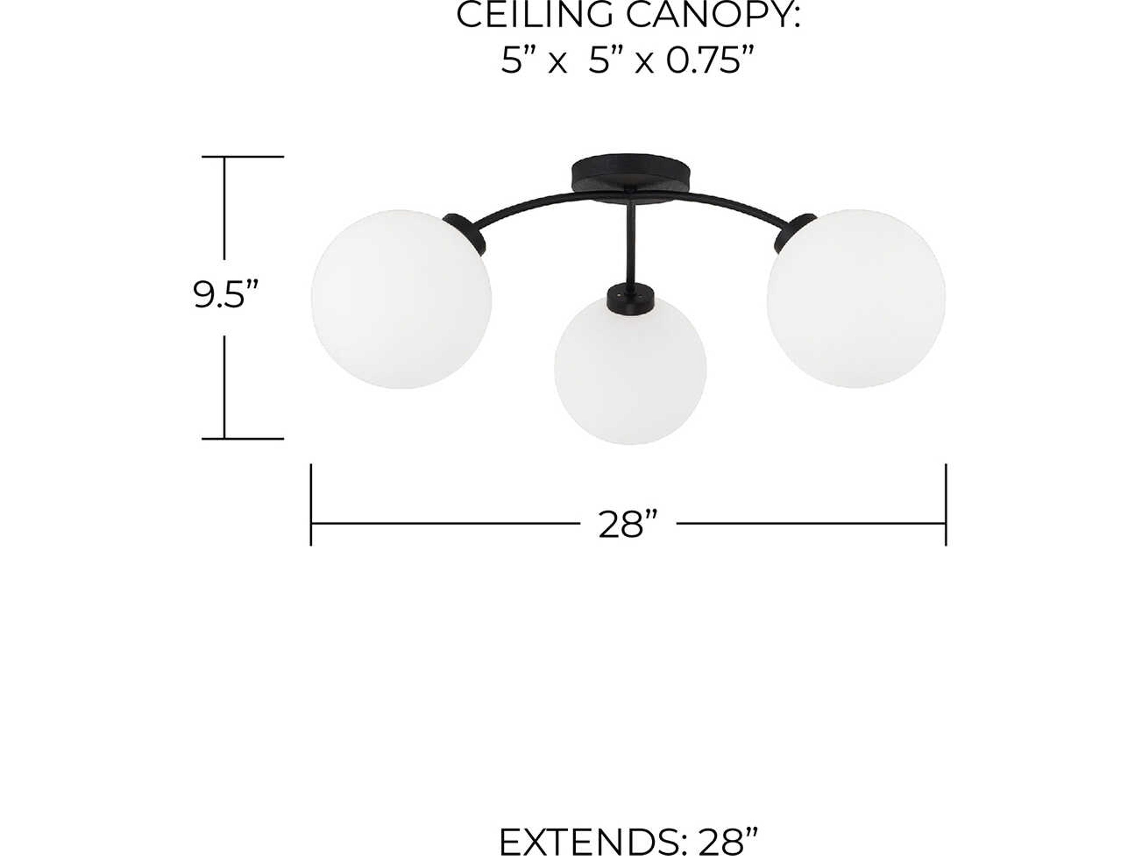 Capital Lighting Amos 3-Light Black Iron Globe Semi Flush Mount
