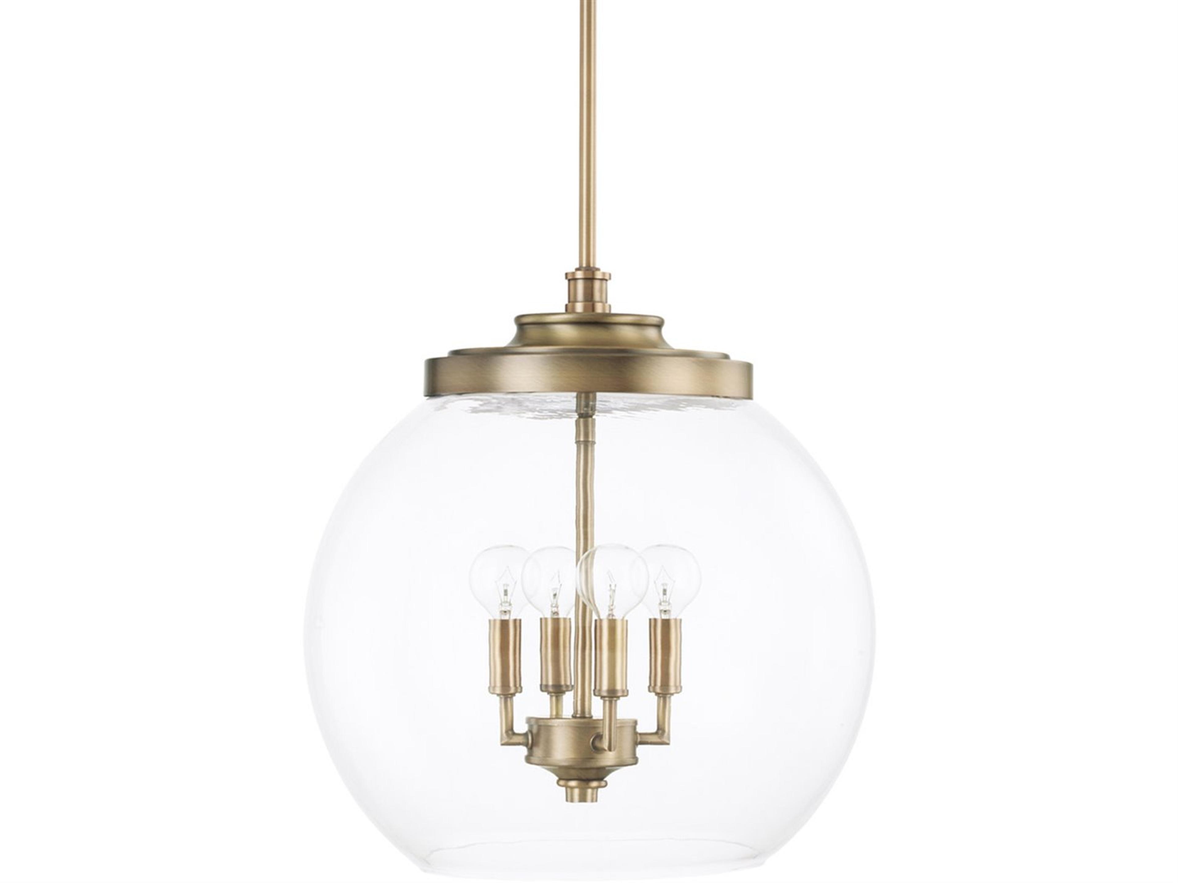 Mid Century 4-Light Aged Brass Glass Candelabra Chandelier