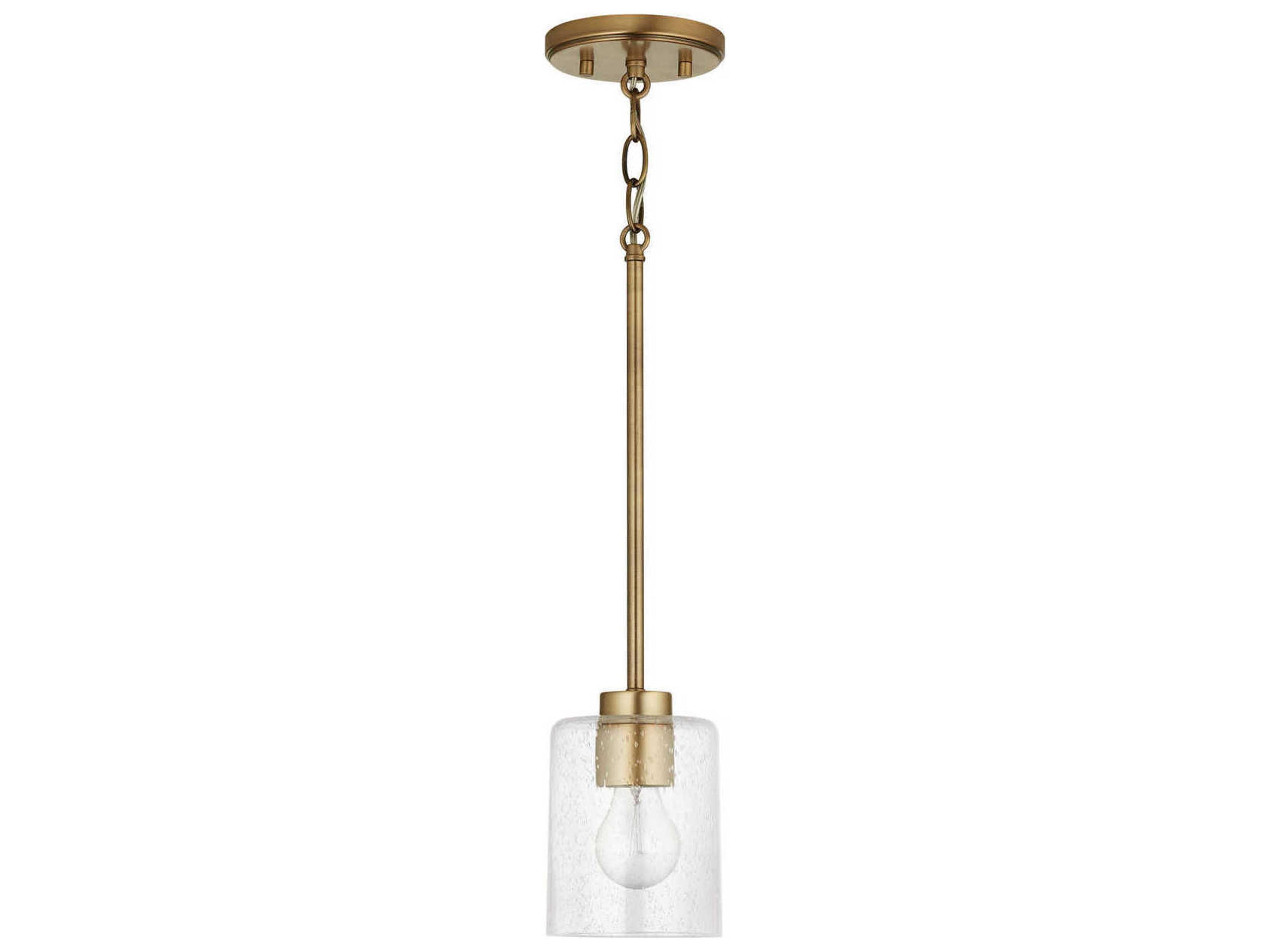 Greyson 1-Light Aged Brass Glass Cylinder Mini Pendant