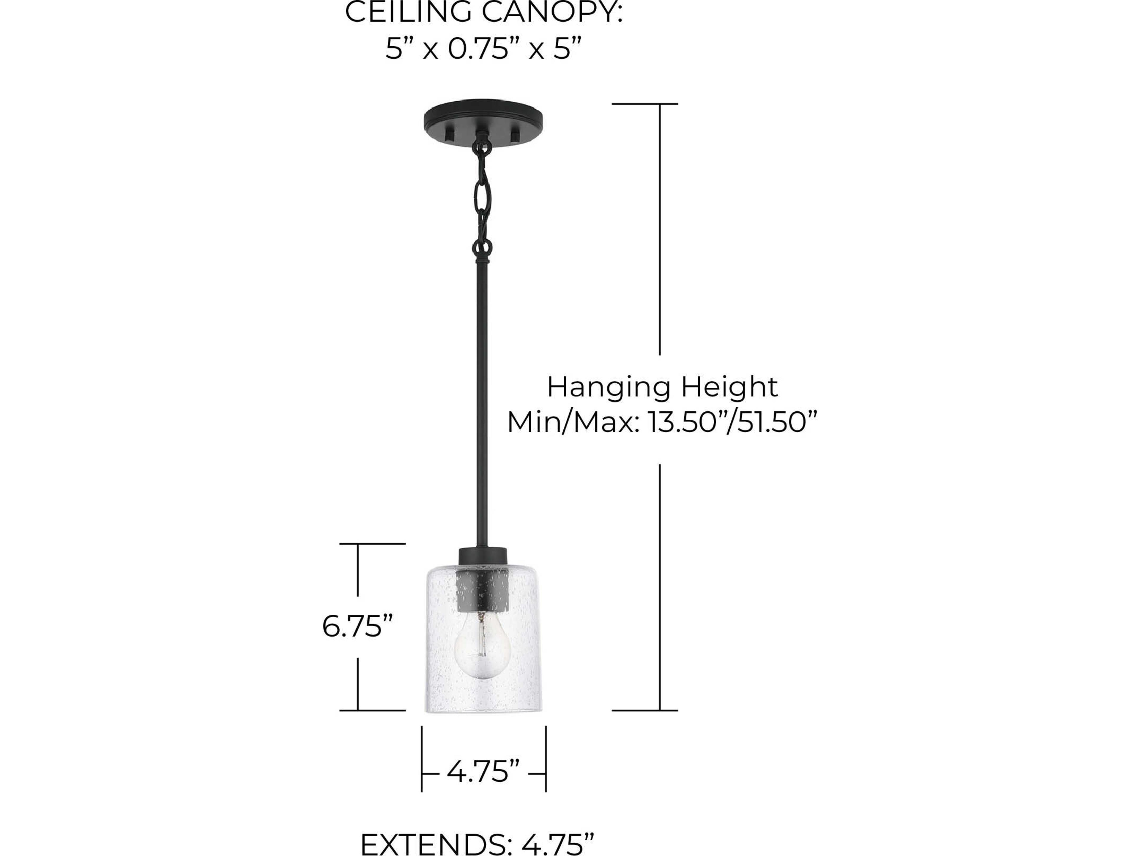 Capital Lighting Greyson 1-Light Matte Black Glass Cylinder Mini Pendant