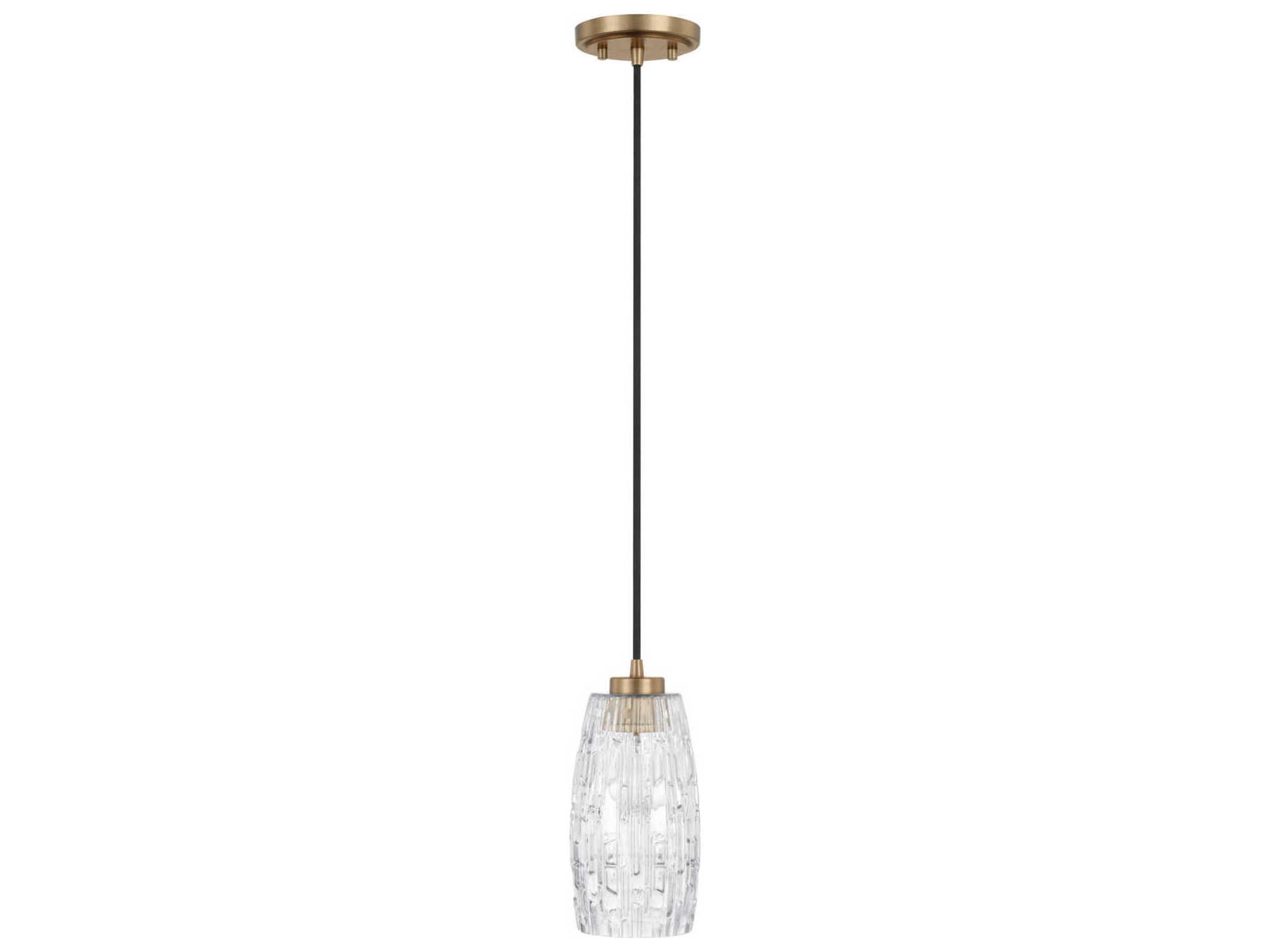 1-Light Aged Brass Glass Cylinder Mini Pendant