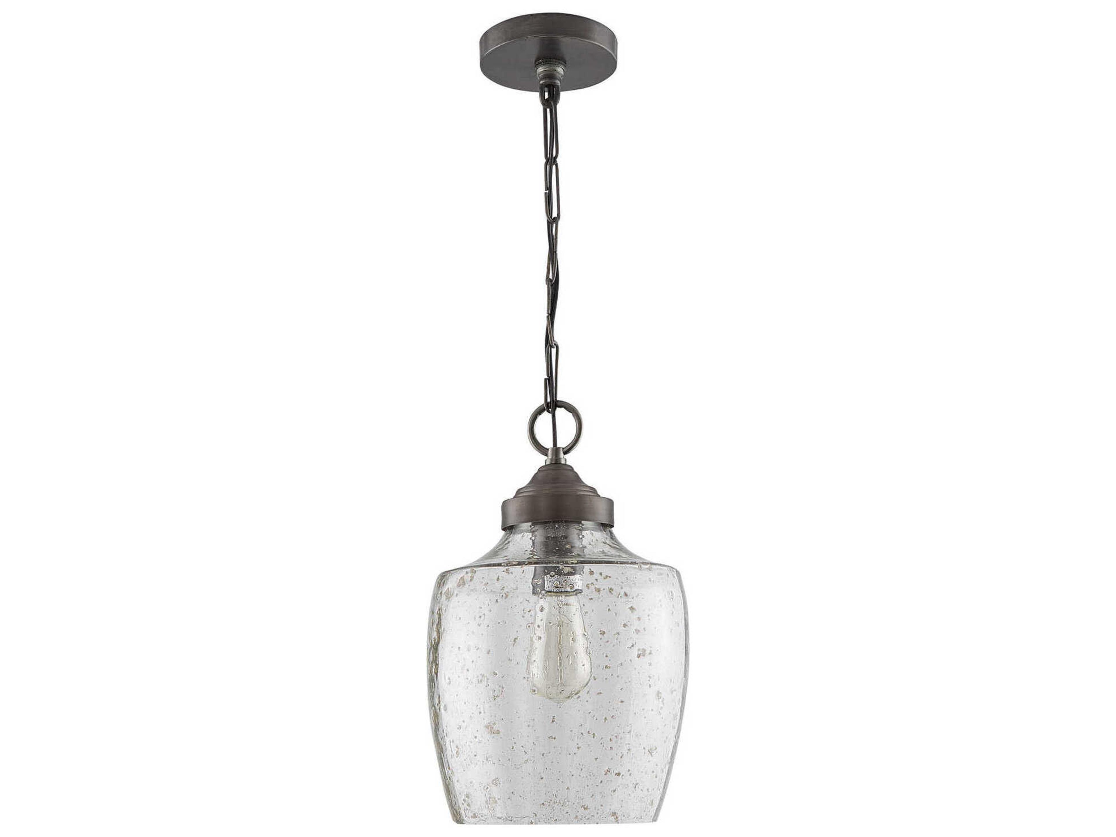 Stoney 1-Light Dark Pewter Gray Glass Bell Mini Pendant