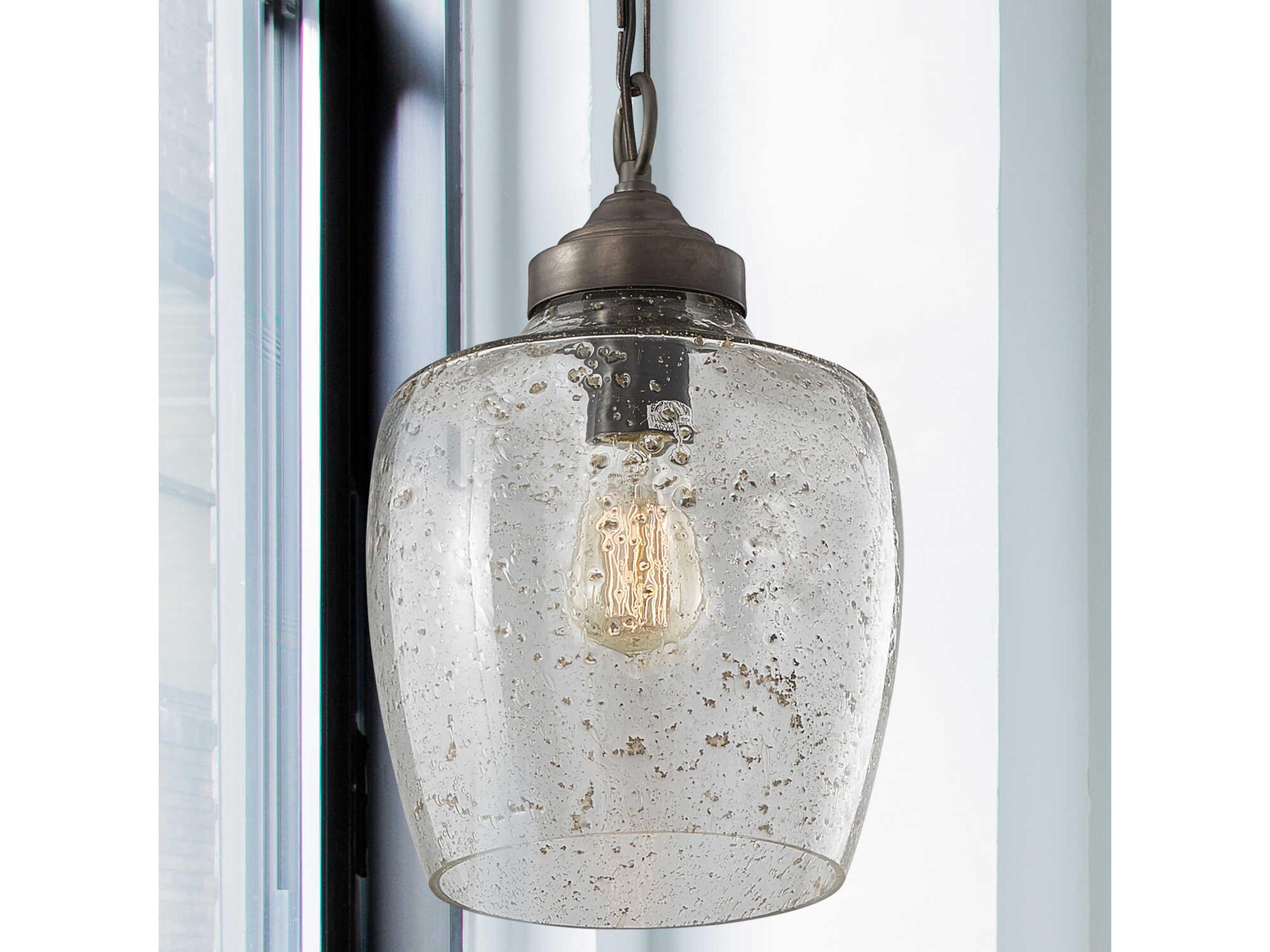 Capital Lighting Stoney 1-Light Dark Pewter Gray Glass Bell Mini Pendant