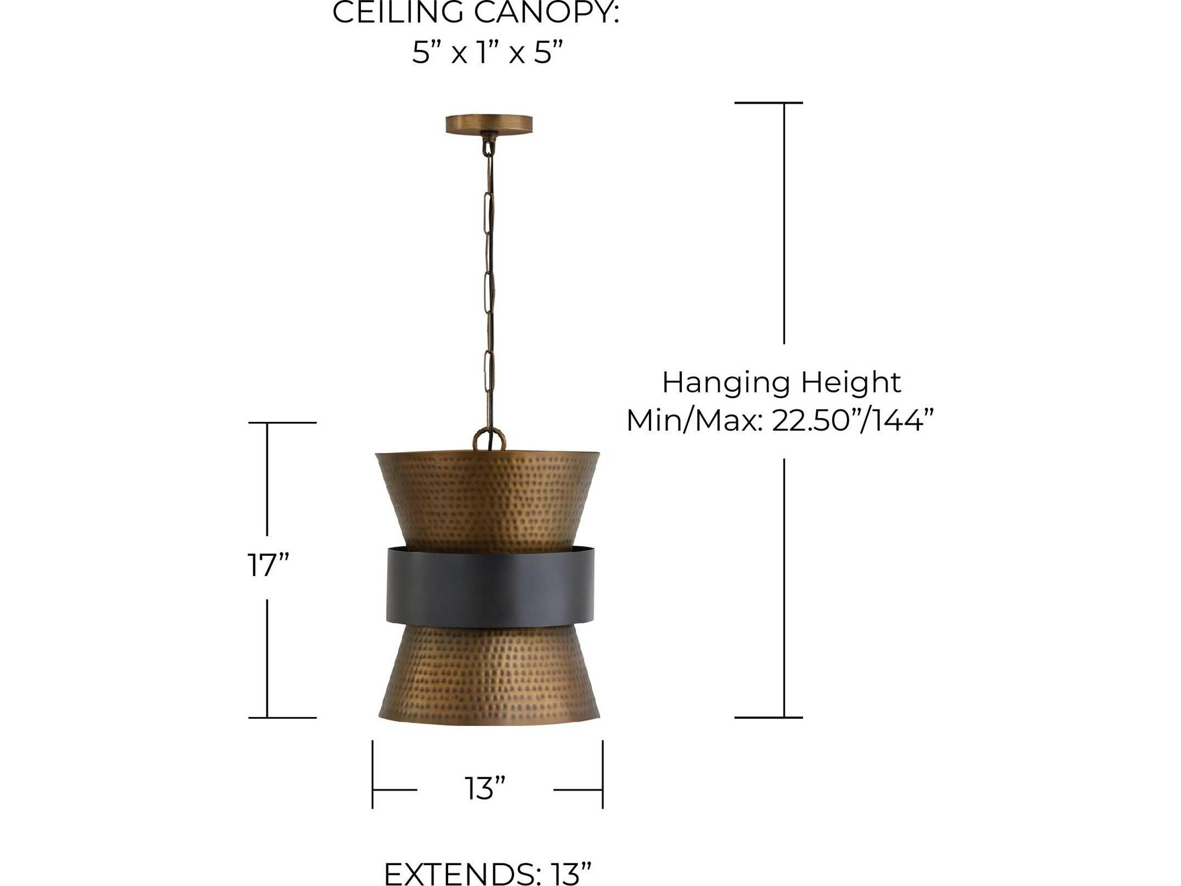 Capital Lighting 1-Light Patinaed Brass And Dark Zinc Pendant