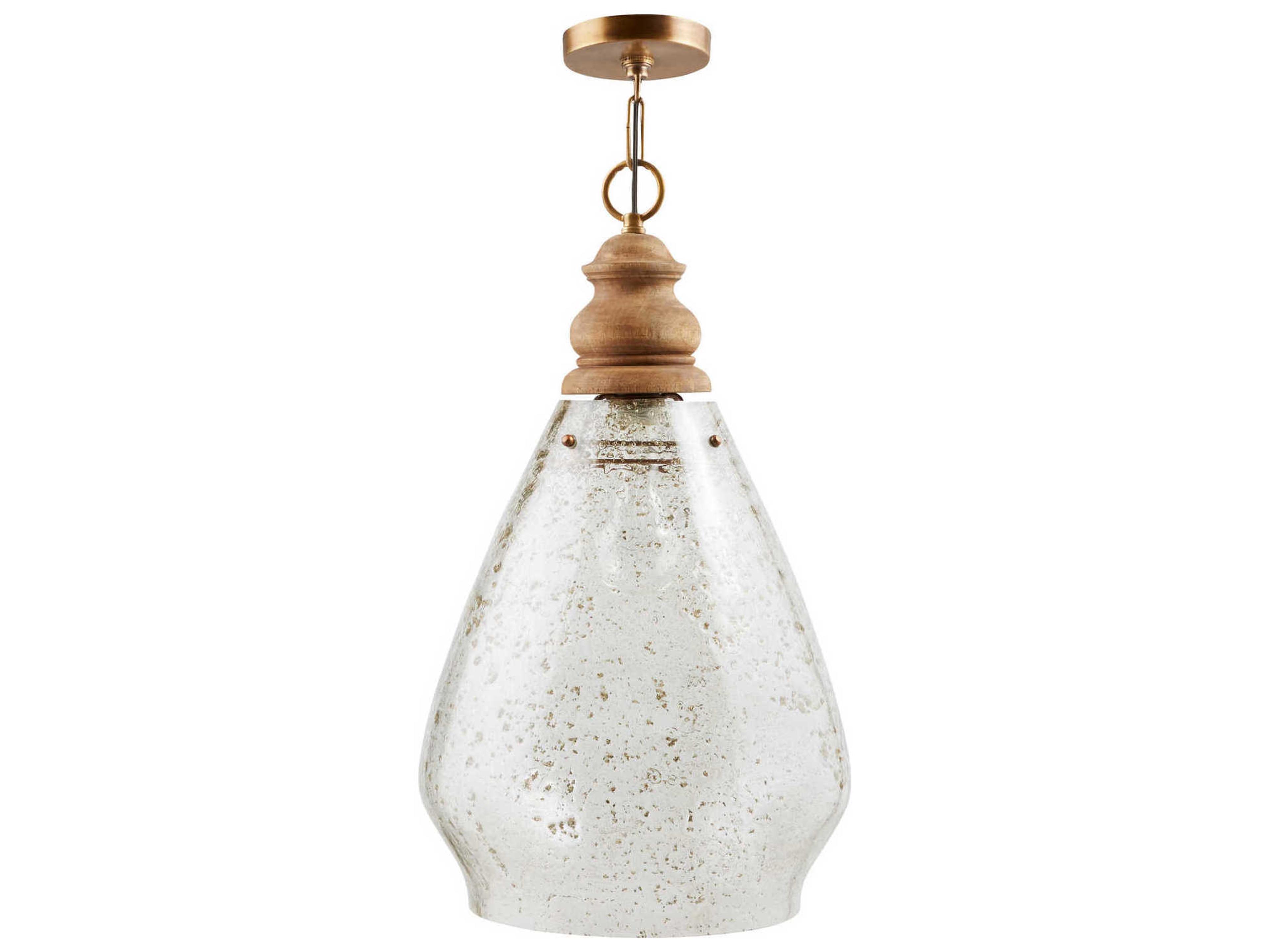 Jaye 1-Light Light Wood And Patinaed Brass Glass Pendant