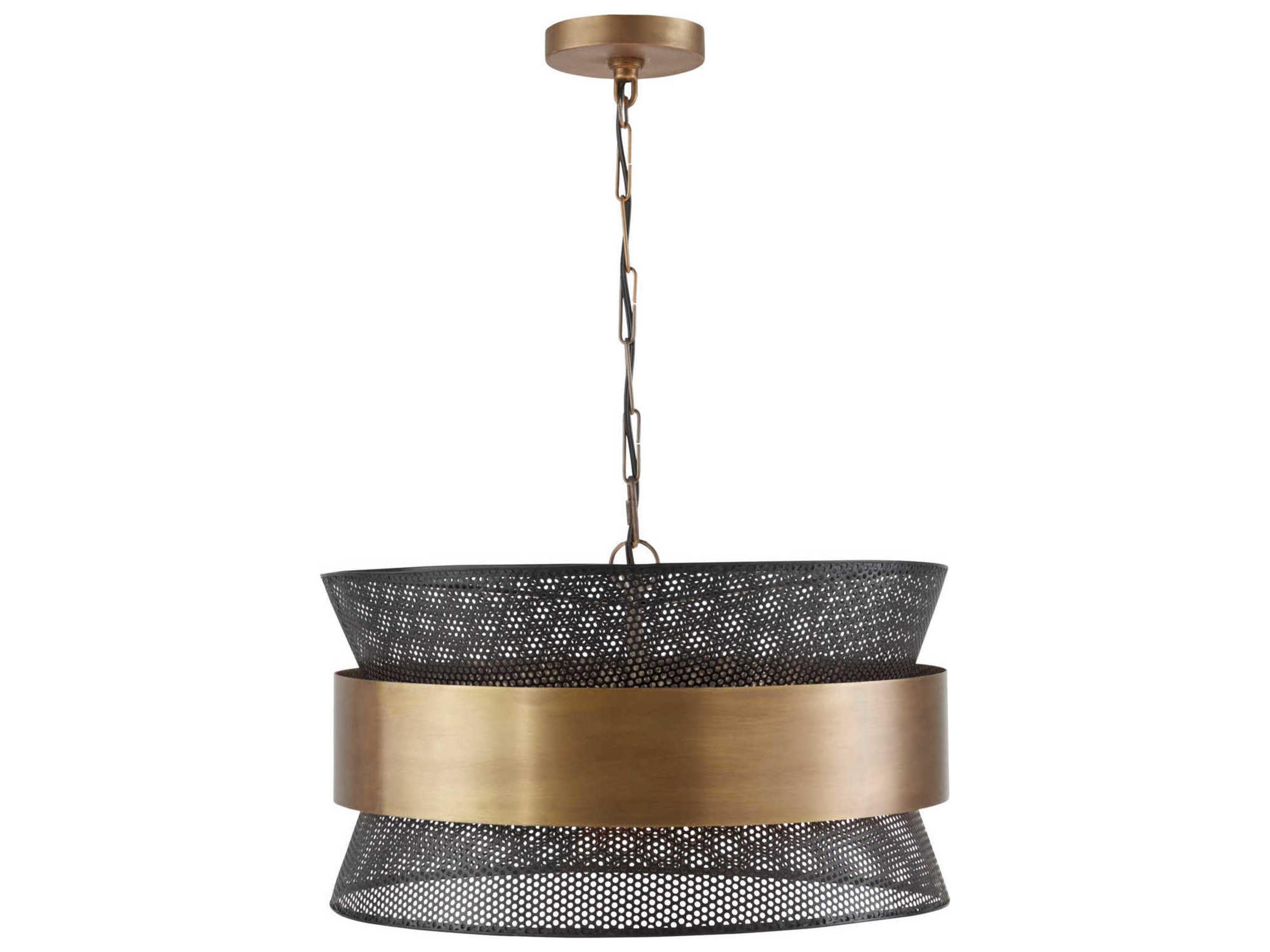 4-Light Patinaed Brass And Black Pendant