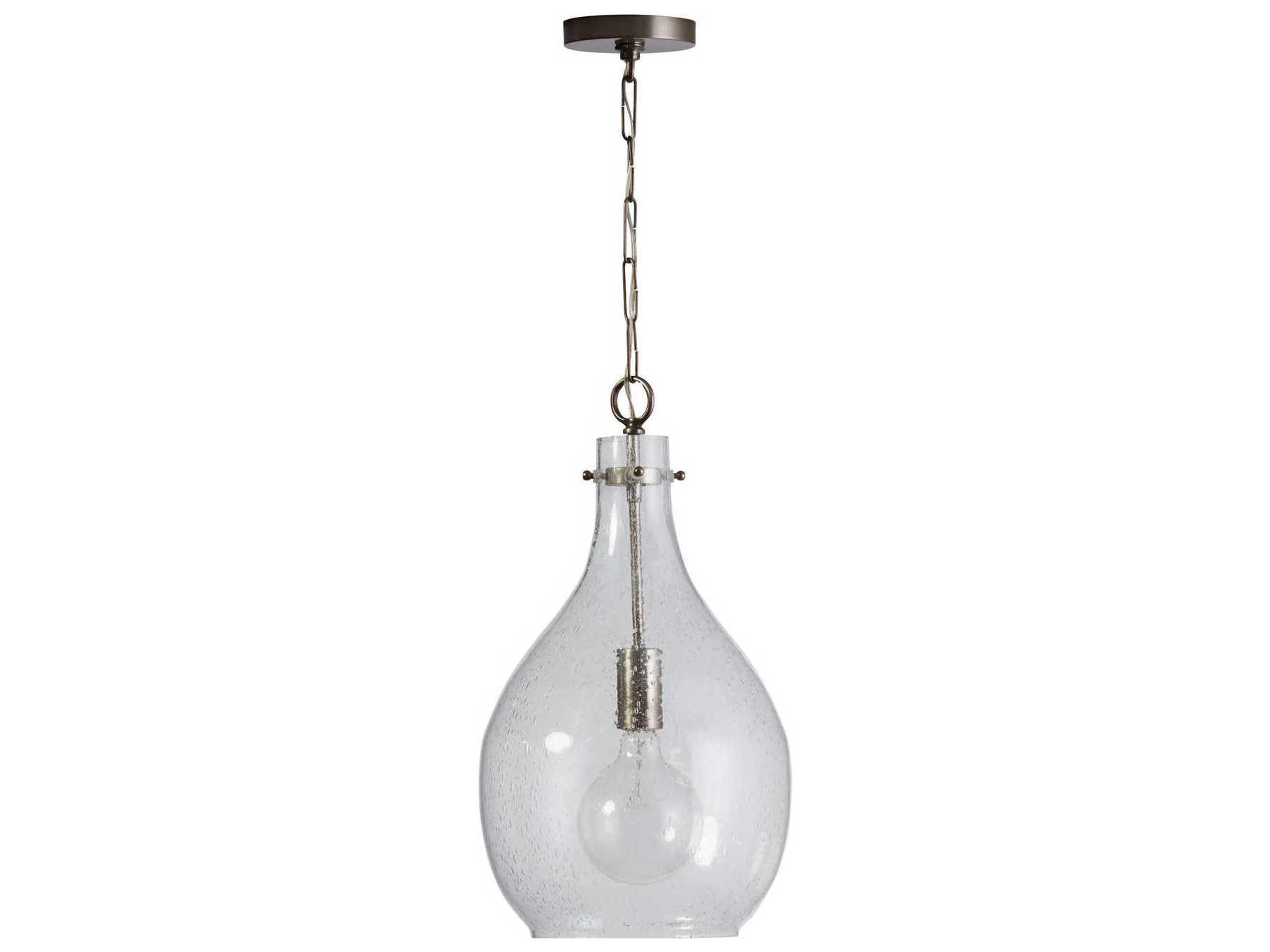 1-Light Brushed Pewter Glass Mini Pendant