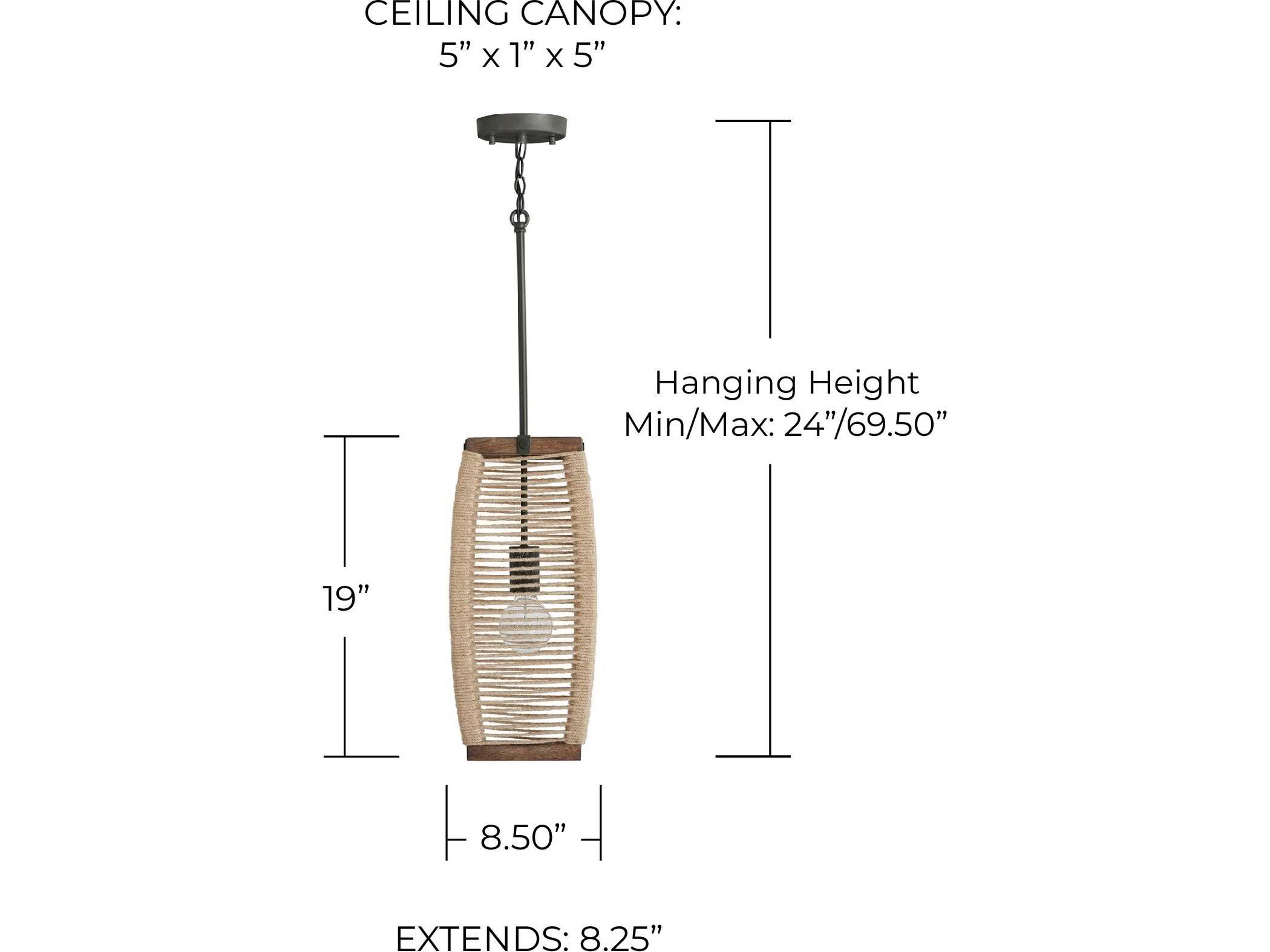 Capital Lighting Jacob 1-Light Grey Wash And Iron Silk Mini Pendant