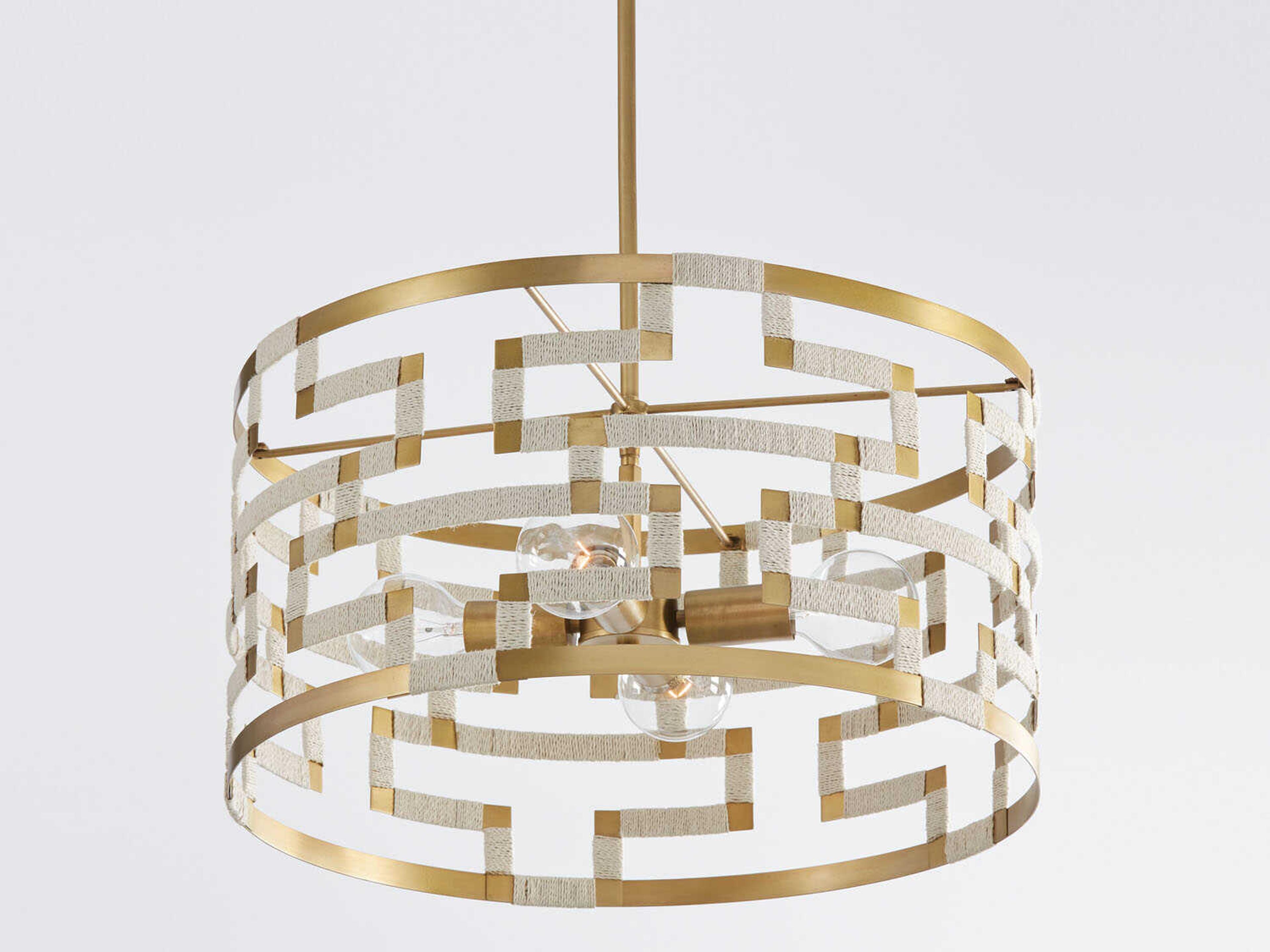 Capital Lighting Hala 4-Light Bleached Natural Jute Patinaed Brass Drum Pendant