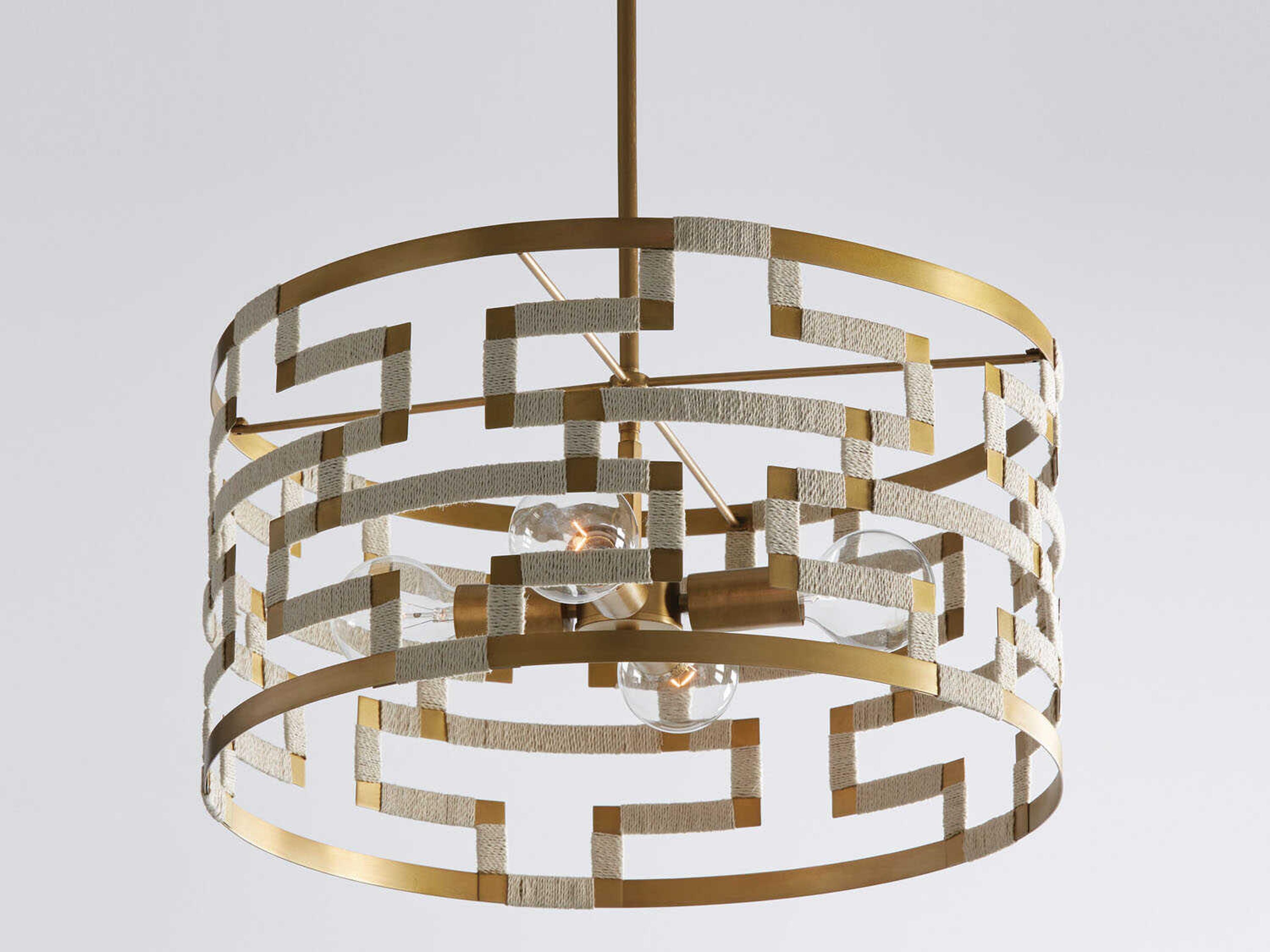Capital Lighting Hala 4-Light Bleached Natural Jute Patinaed Brass Drum Pendant