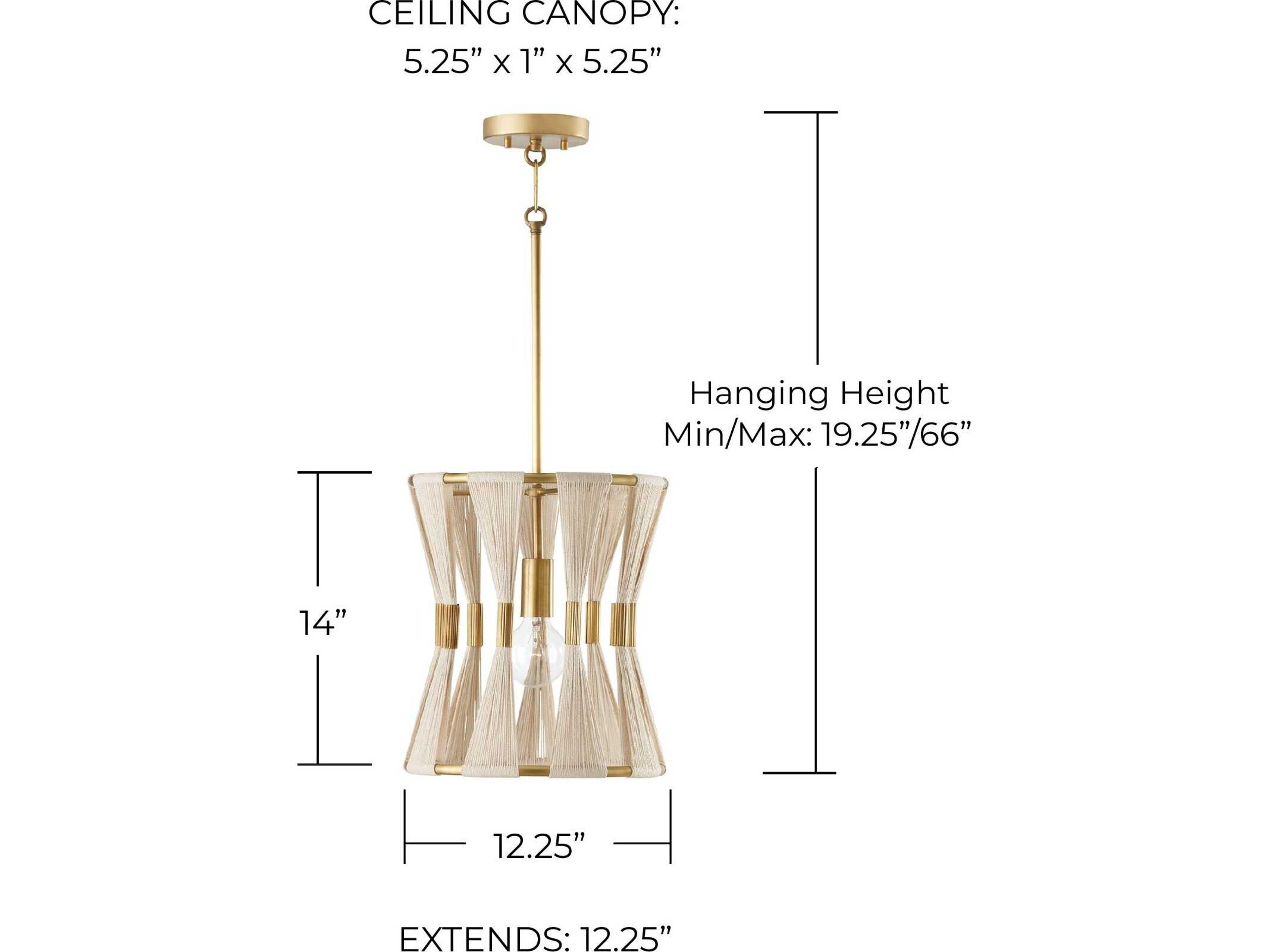 Capital Lighting Bianca 1-Light Bleached Natural Rope Patinaed Brass White Pendant