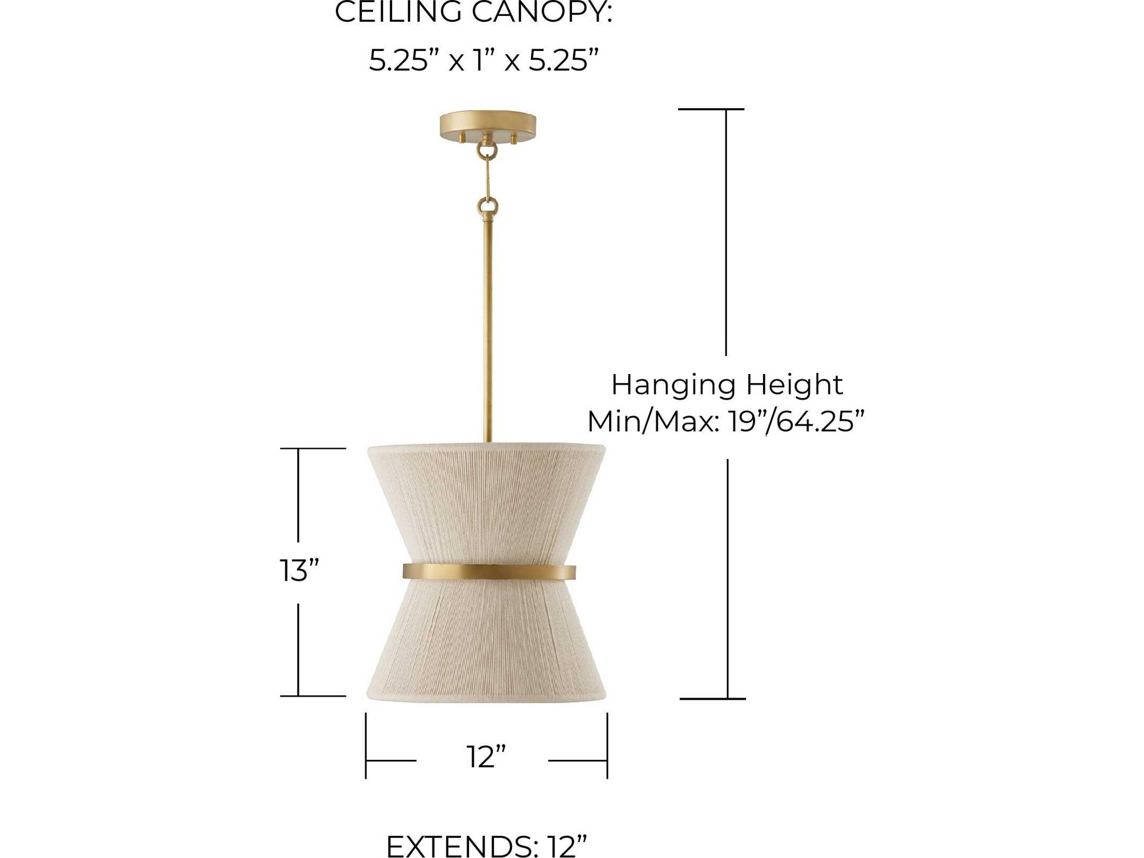 Capital Lighting Cecilia 1-Light Bleached Natural Rope Patinaed Brass White Mini Pendant