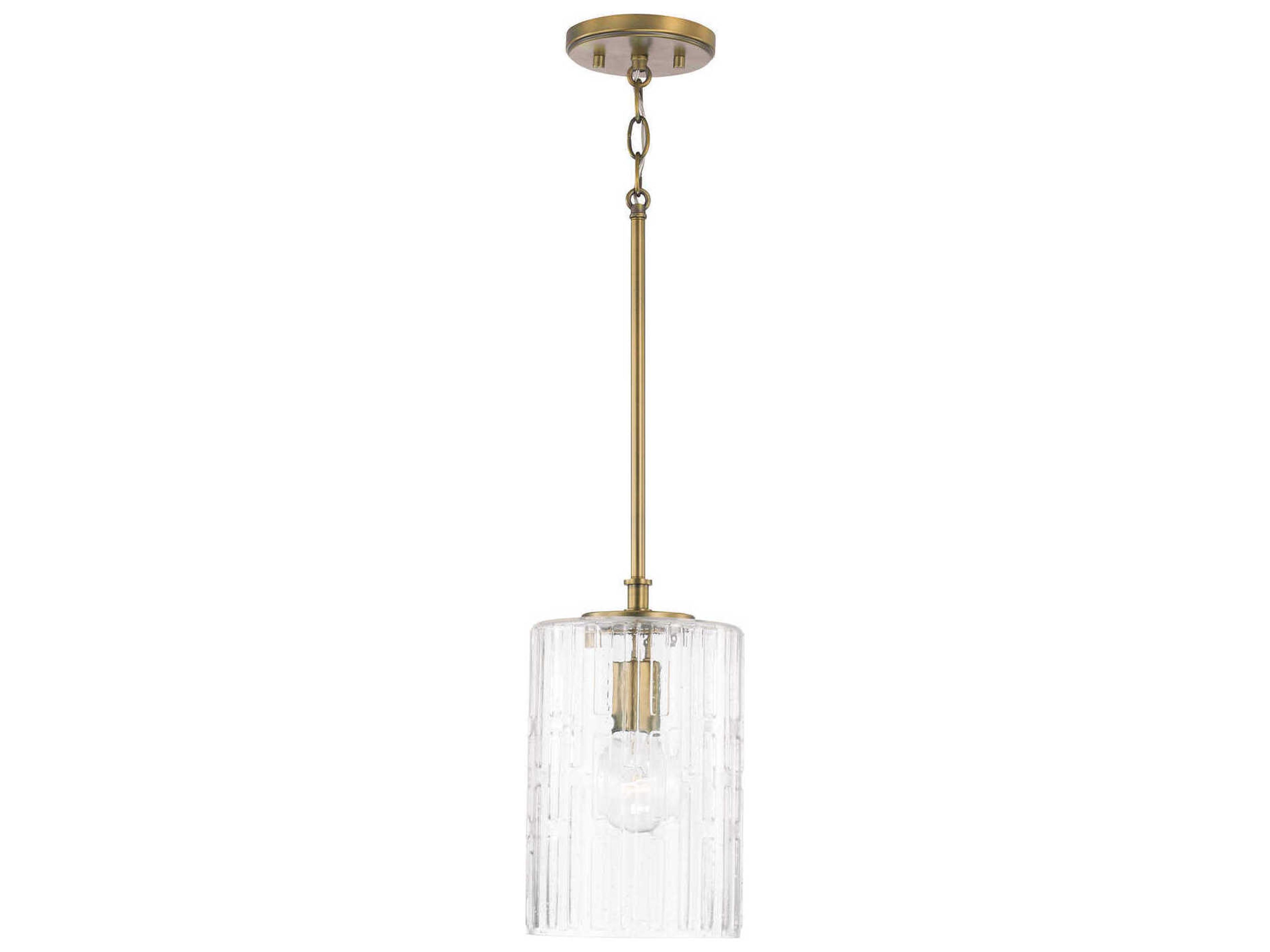 Emerson 1-Light Aged Brass Glass Cylinder Mini Pendant