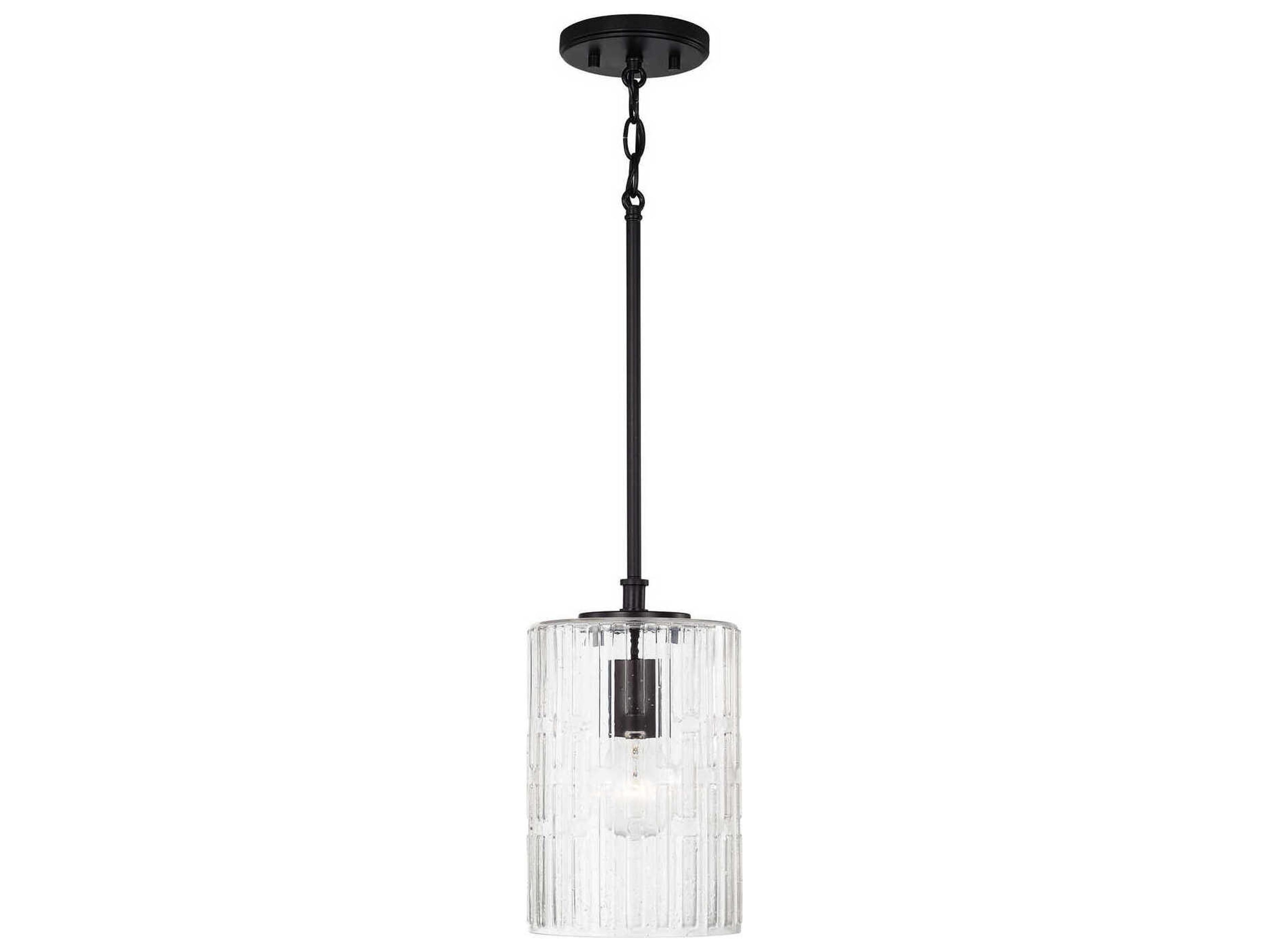 Emerson 1-Light Matte Black Glass Cylinder Mini Pendant