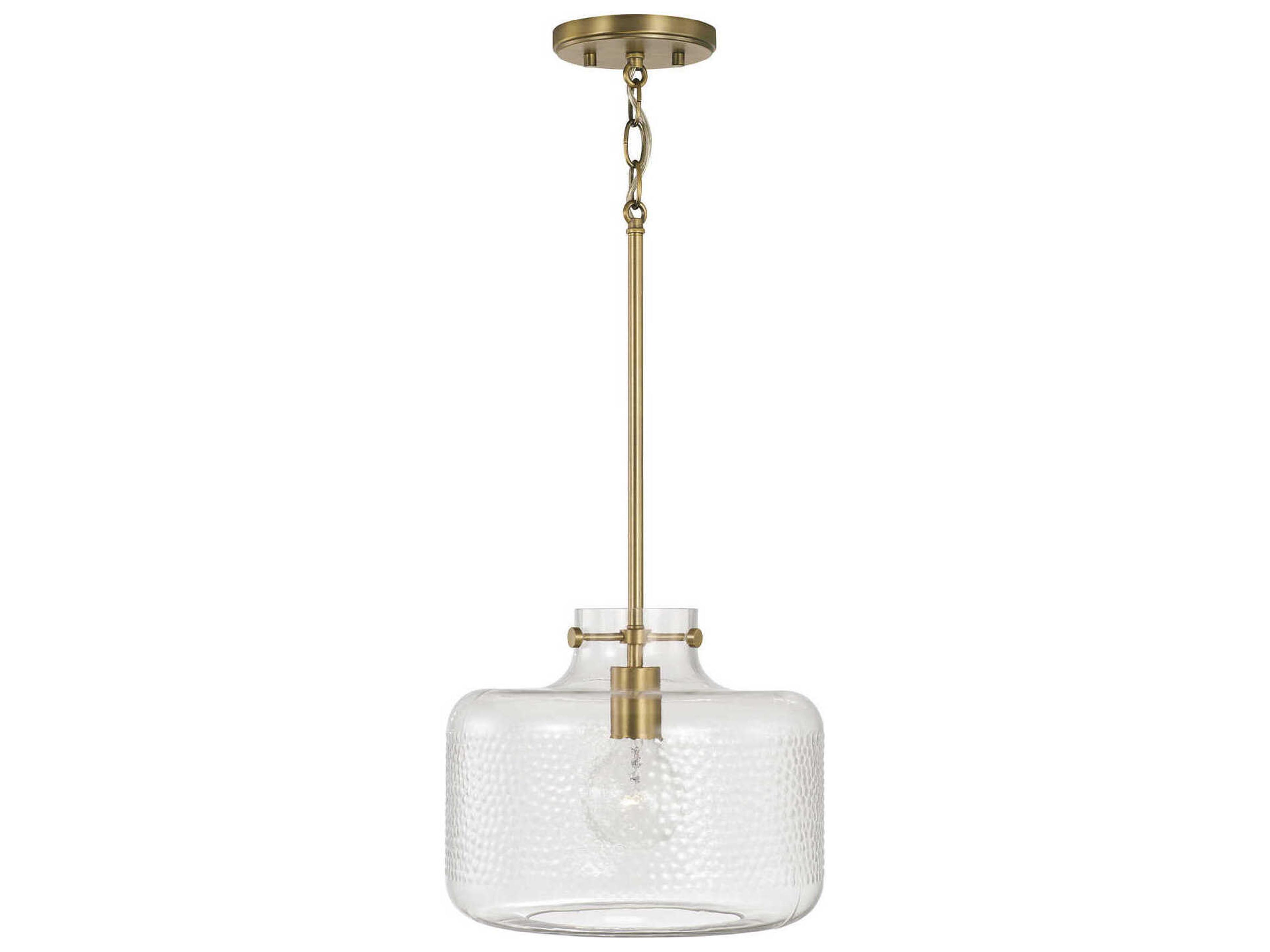 Brighton 1-Light Aged Brass Glass Drum Mini Pendant