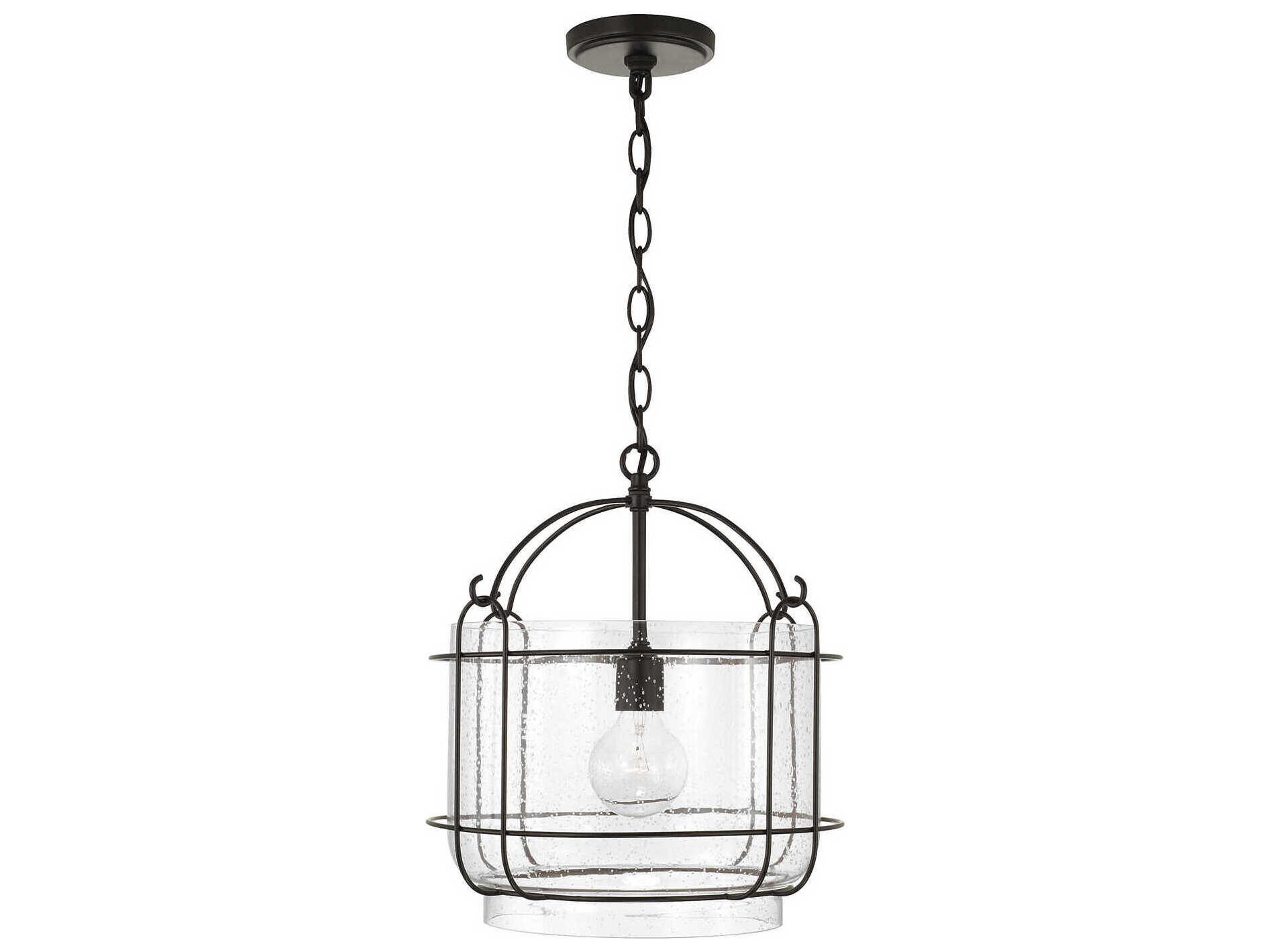 Harmon 1-Light Matte Black Glass Drum Pendant