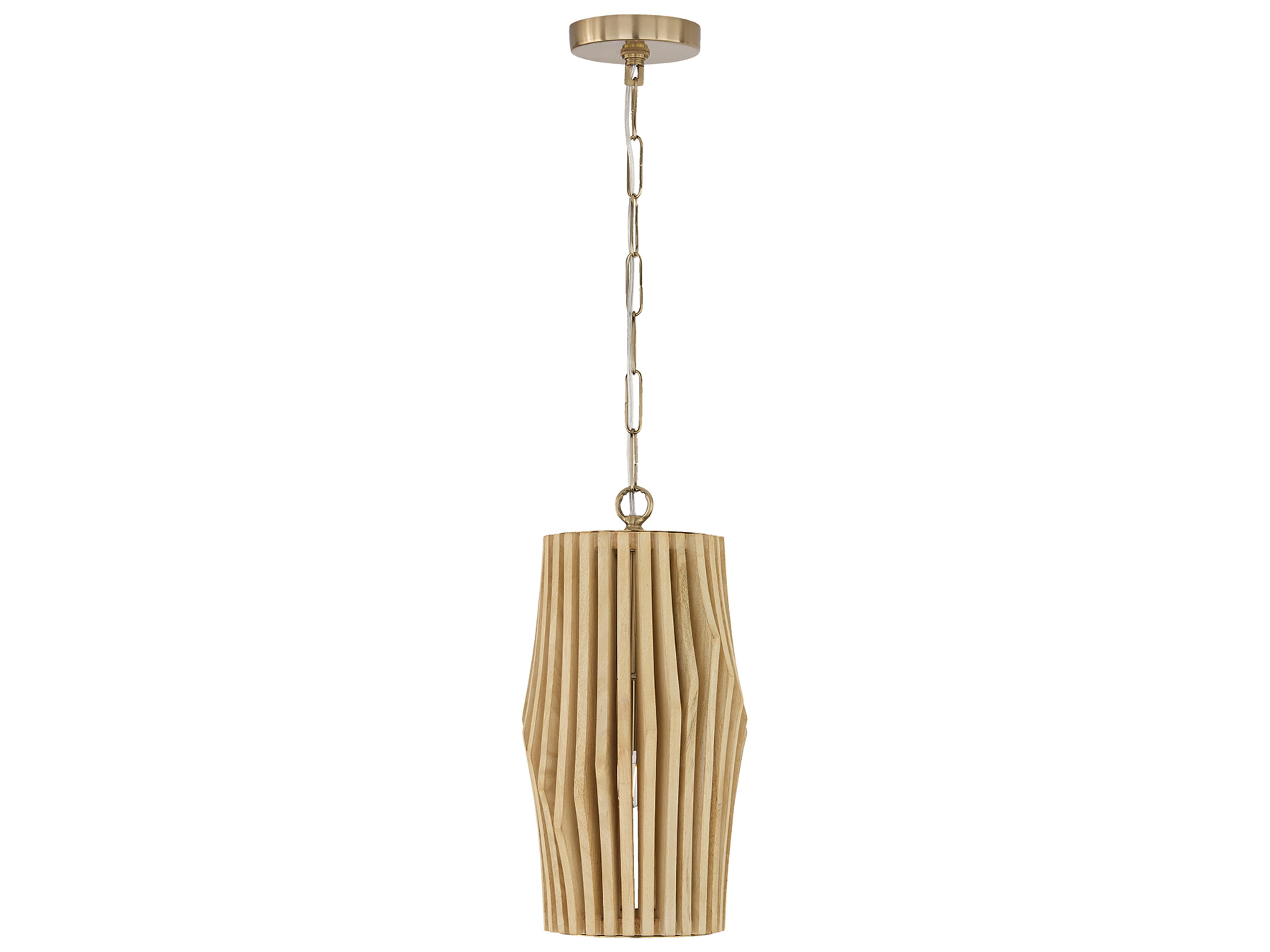 Archer 1-light Blonde Wood And Matte Brass Geometric Round Mini Pendant