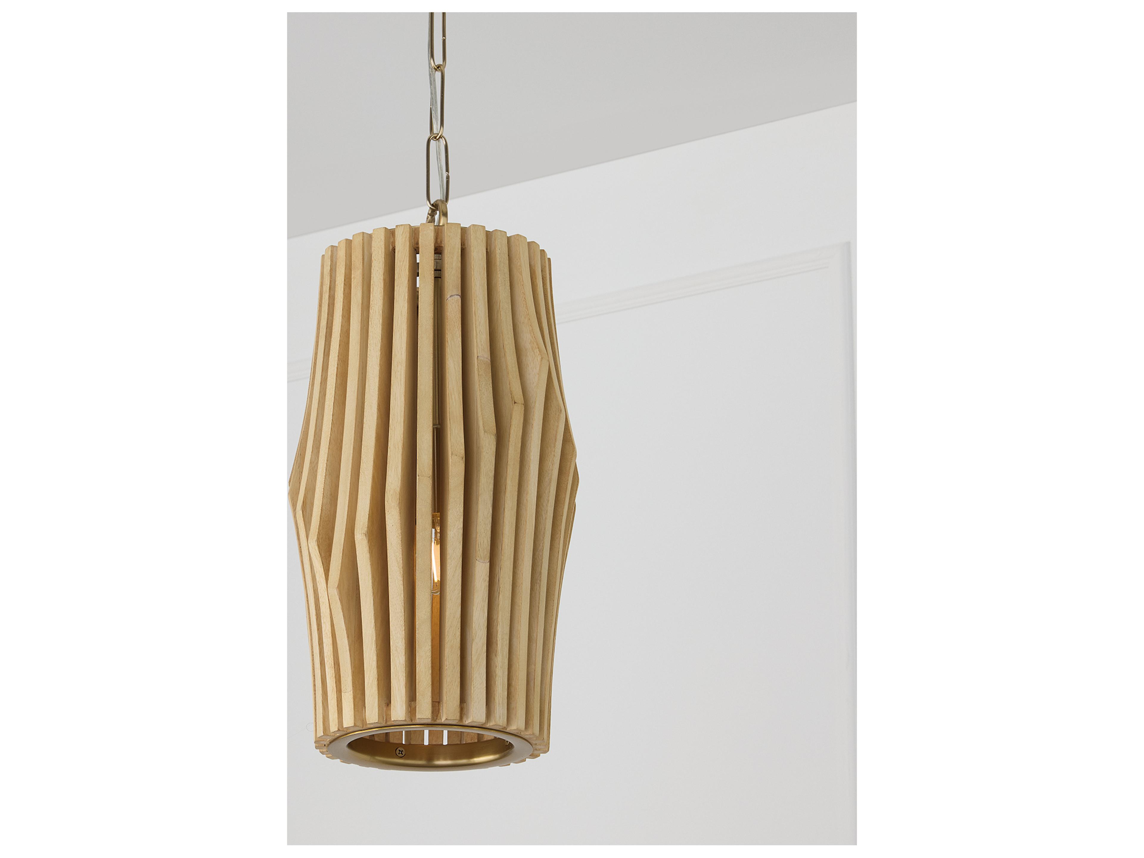 Capital Lighting Archer 1-light Blonde Wood And Matte Brass Geometric Round Mini Pendant