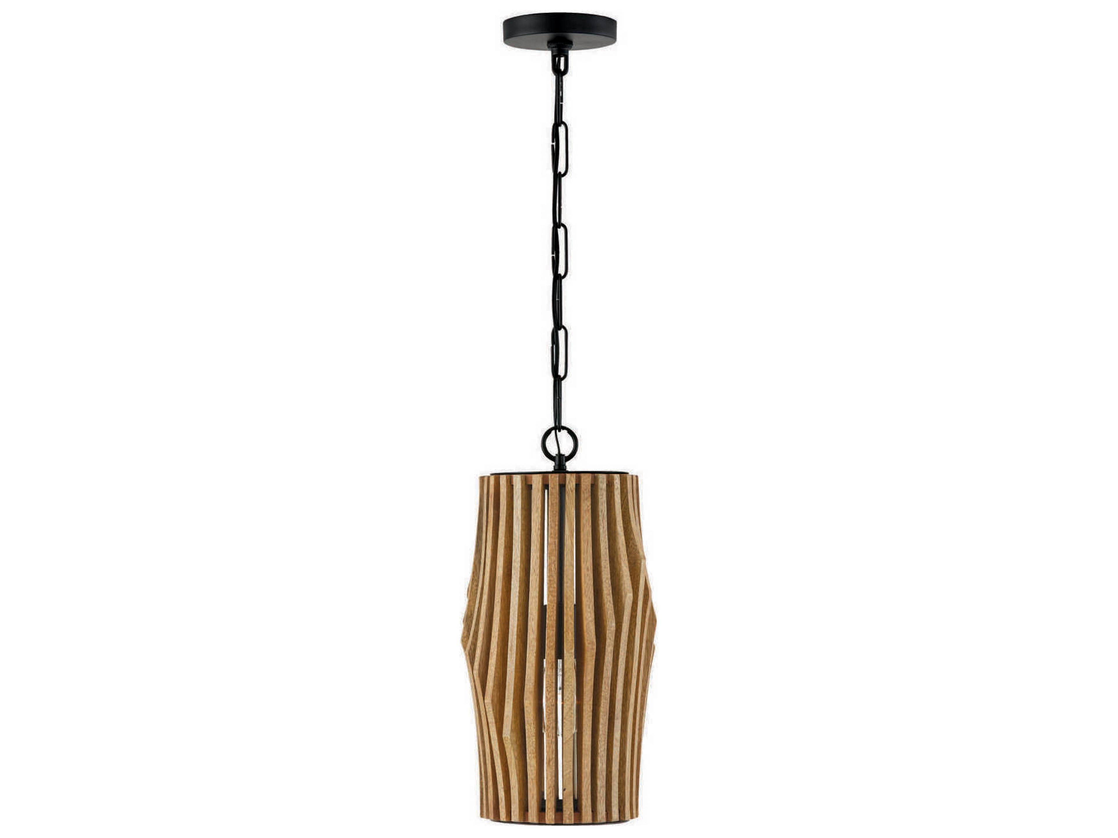 Archer 1-Light Light Wood Matte Black Brown Cylinder Mini Pendant