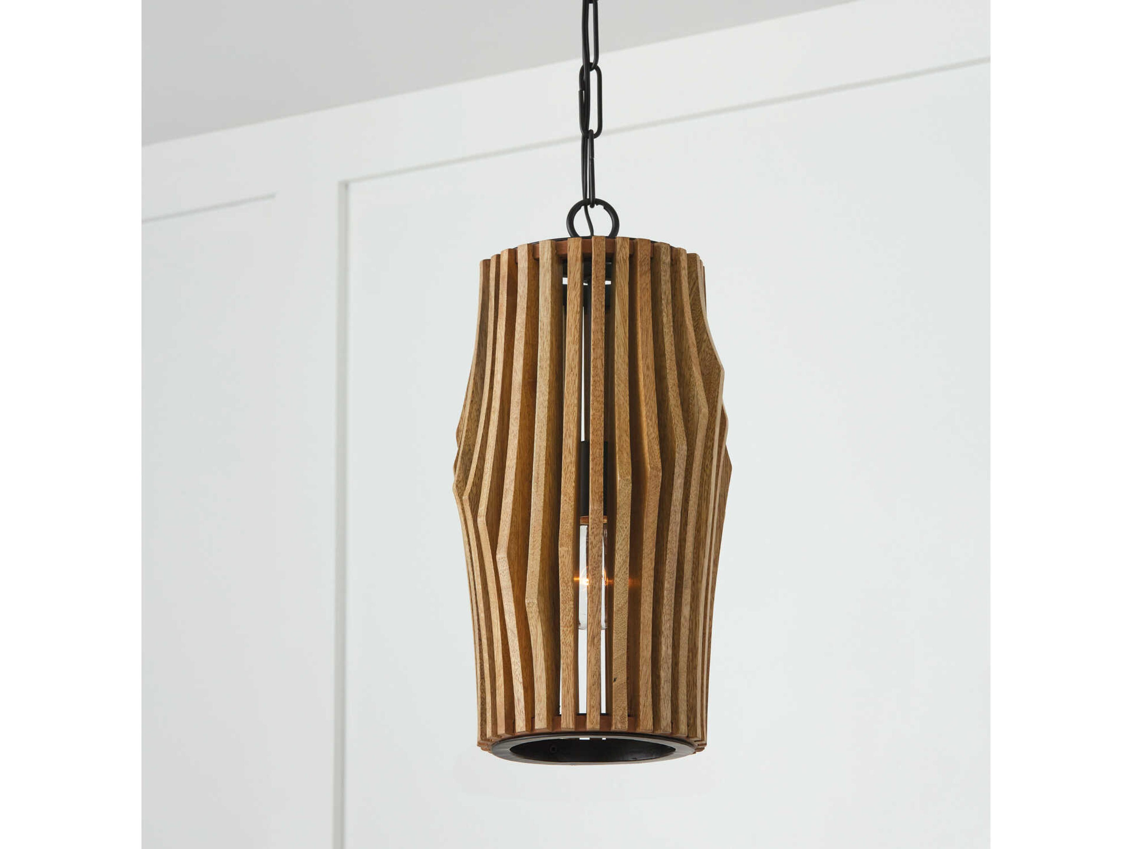 Capital Lighting Archer 1-Light Light Wood Matte Black Brown Cylinder Mini Pendant