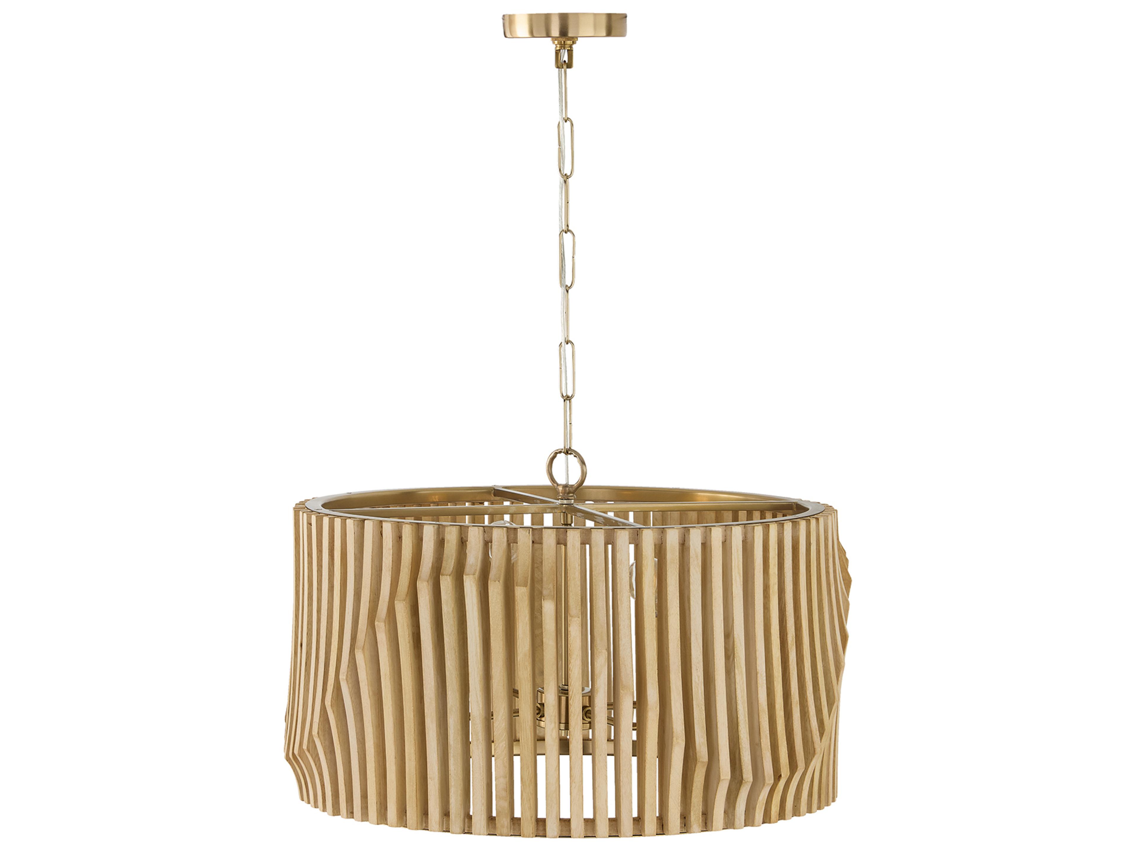 Capital Lighting Archer 4-light Blonde Wood And Matte Brass Geometric Pendant
