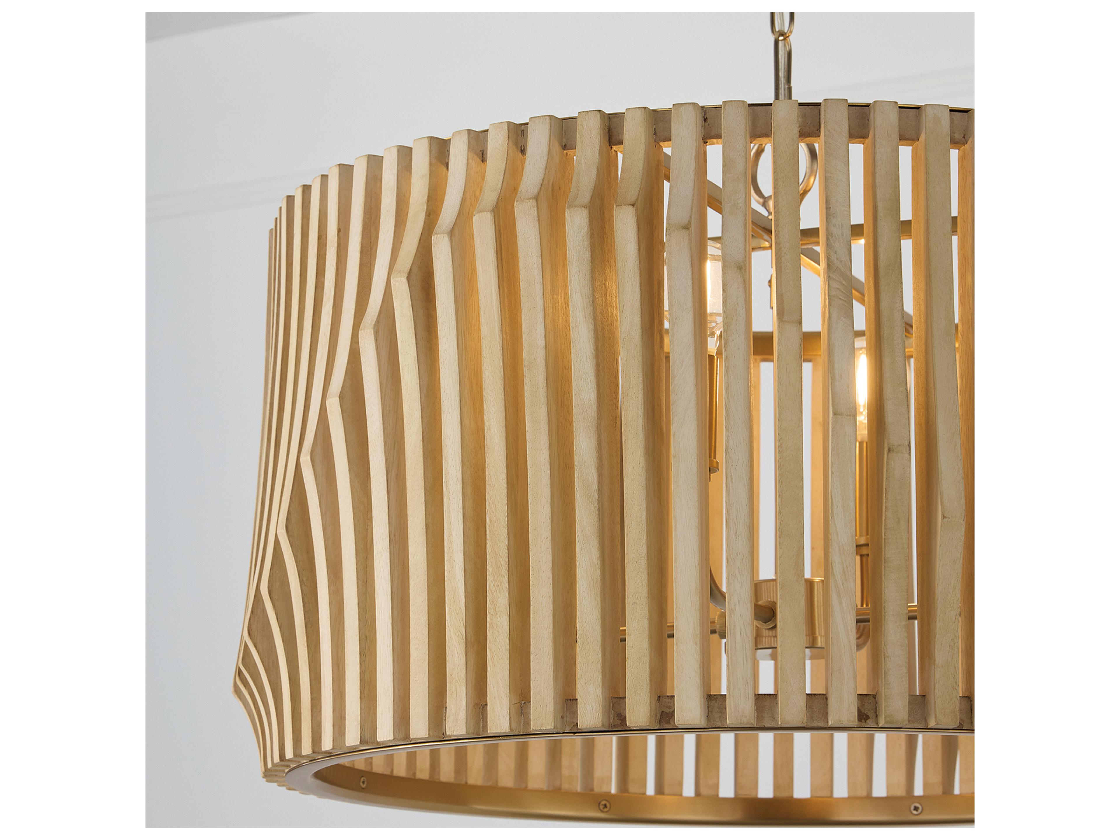 Capital Lighting Archer 4-light Blonde Wood And Matte Brass Geometric Pendant