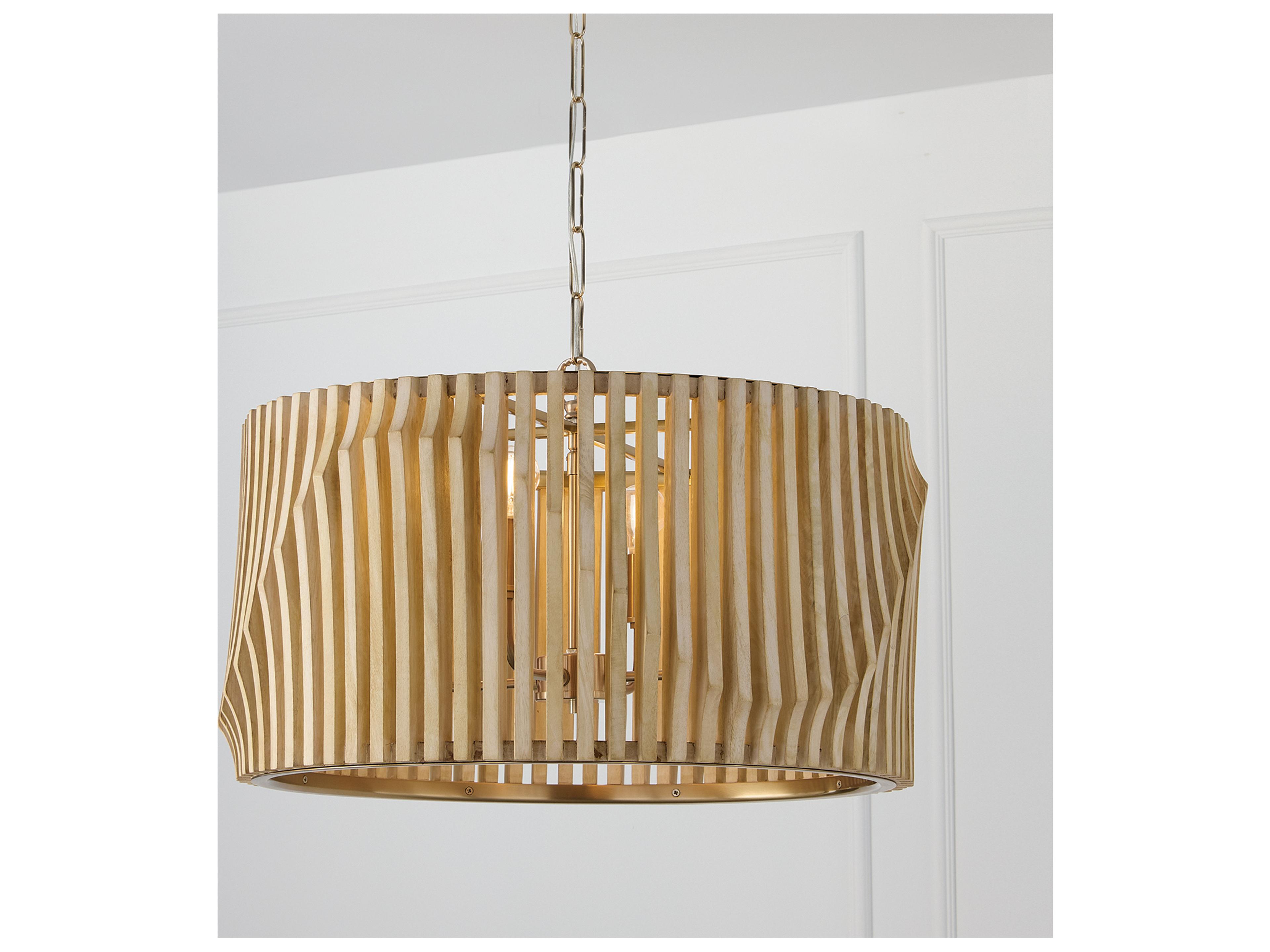 Capital Lighting Archer 4-light Blonde Wood And Matte Brass Geometric Pendant