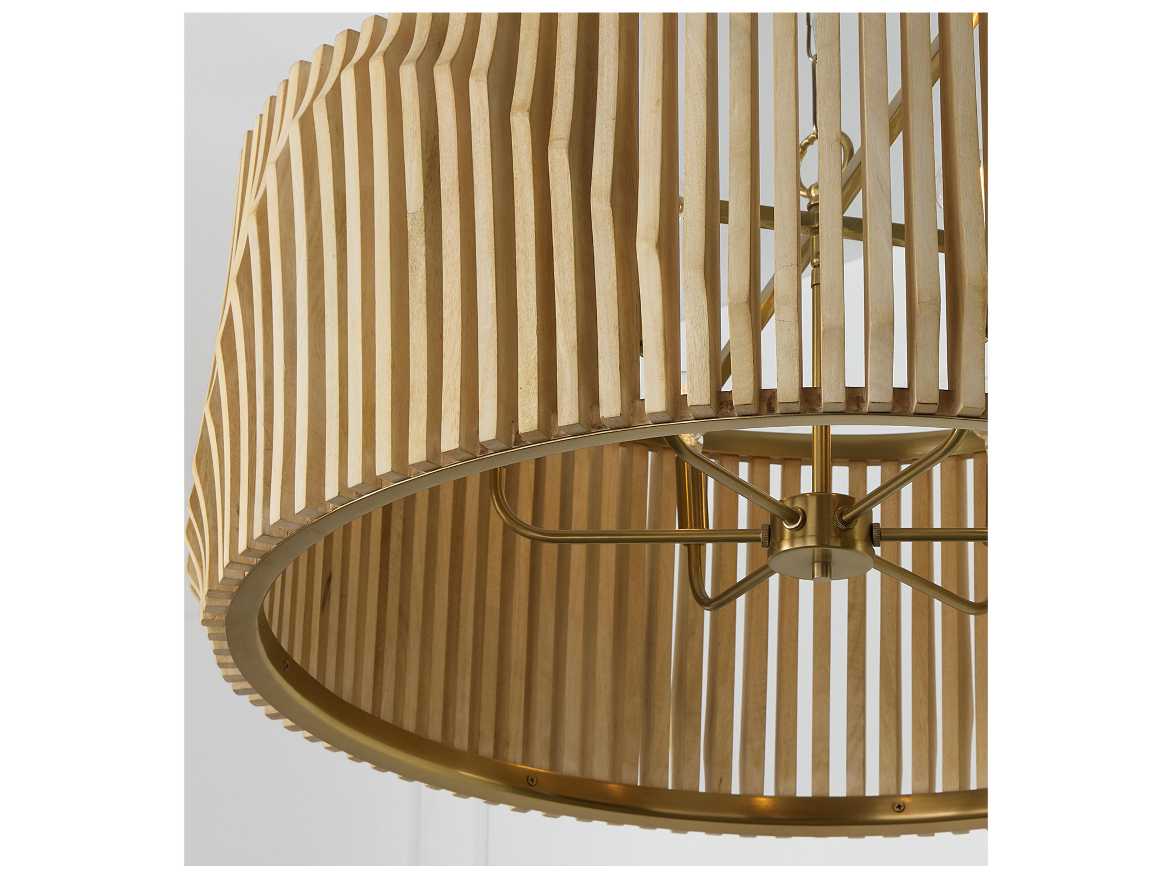 Capital Lighting Archer 6-light Blonde Wood And Matte Brass Geometric Round Pendant