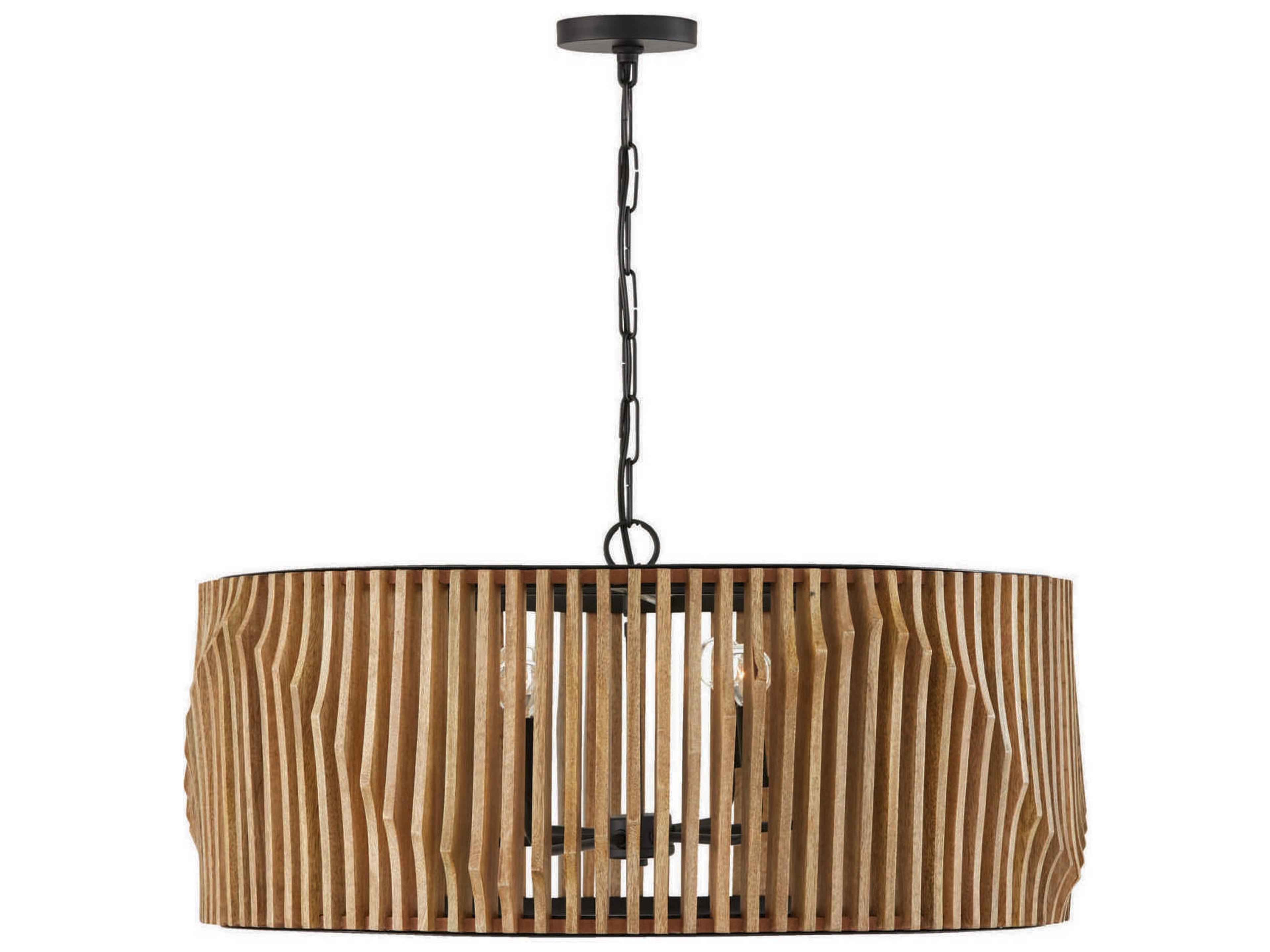 Archer 6-Light Light Wood Matte Black Brown Drum Pendant