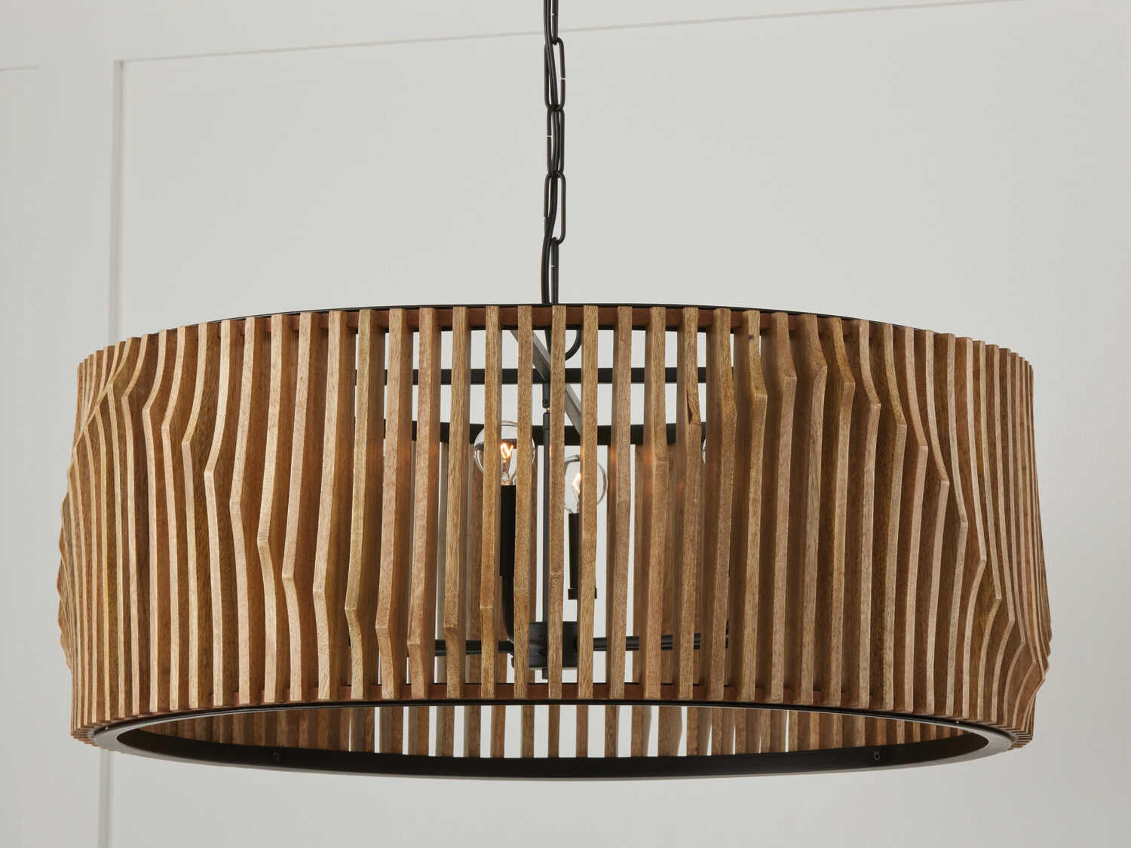 Capital Lighting Archer 6-Light Light Wood Matte Black Brown Drum Pendant