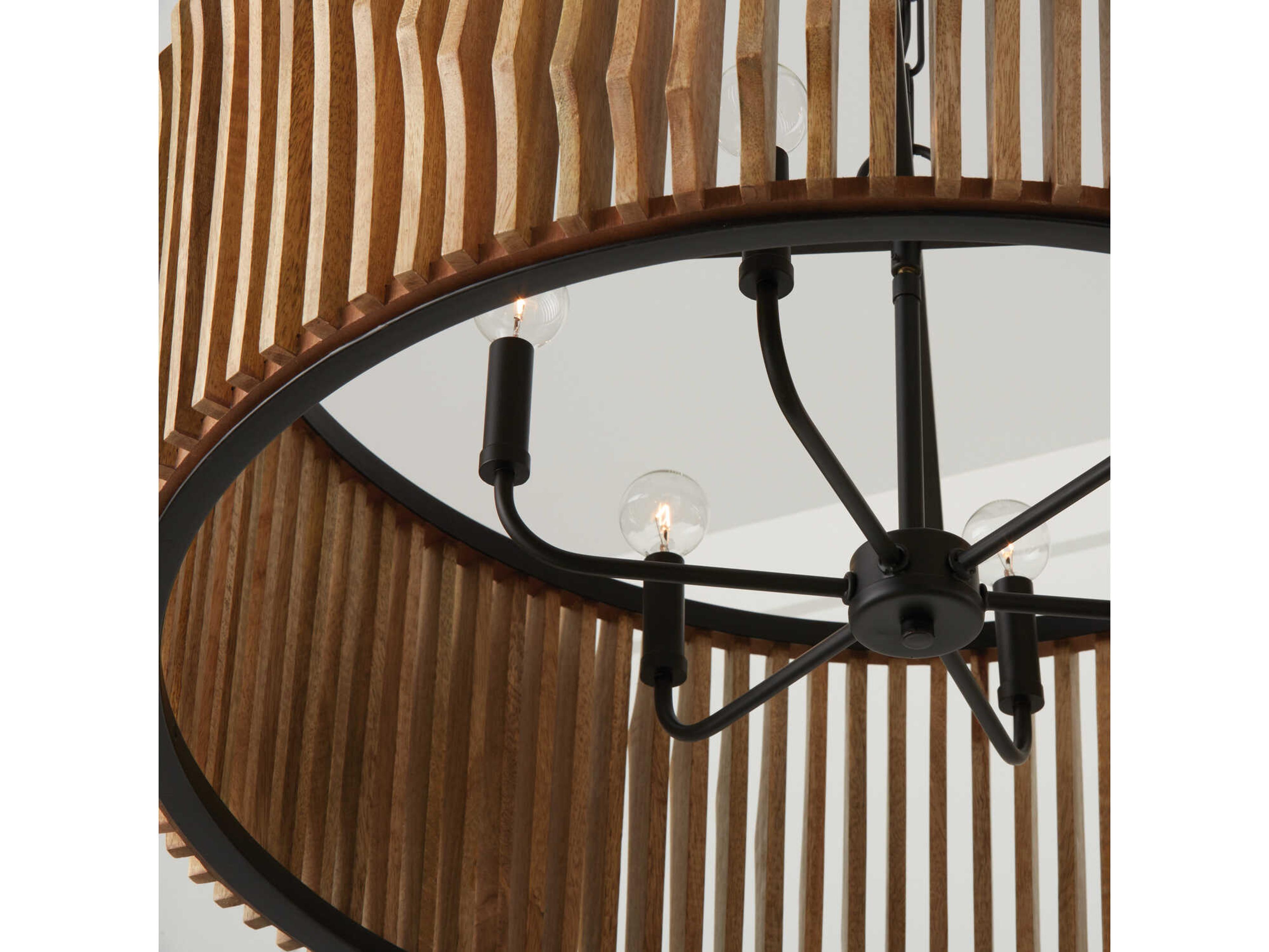 Capital Lighting Archer 6-Light Light Wood Matte Black Brown Drum Pendant