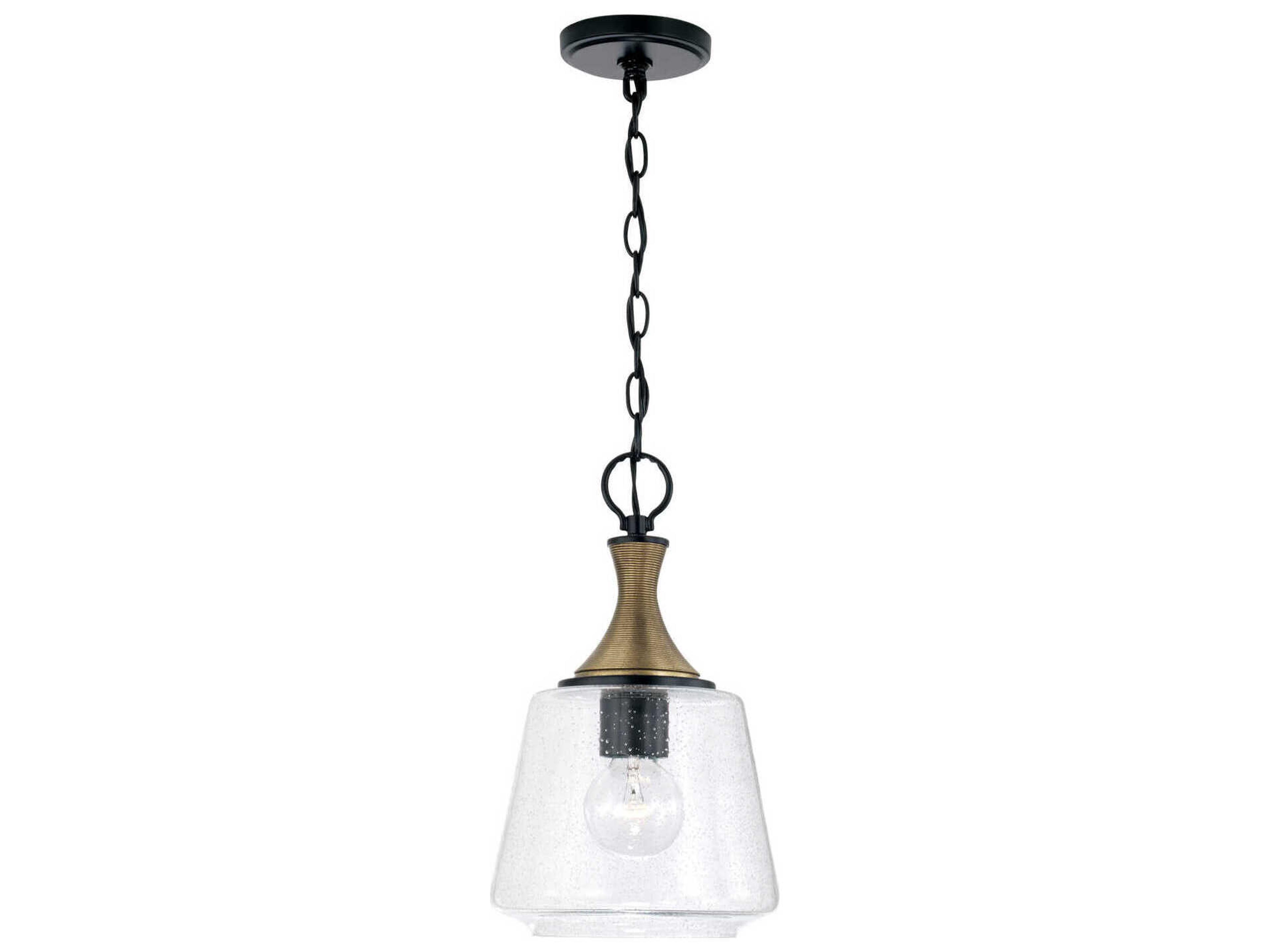 Amara 1-Light Matte Black With Brass Glass Empire Mini Pendant
