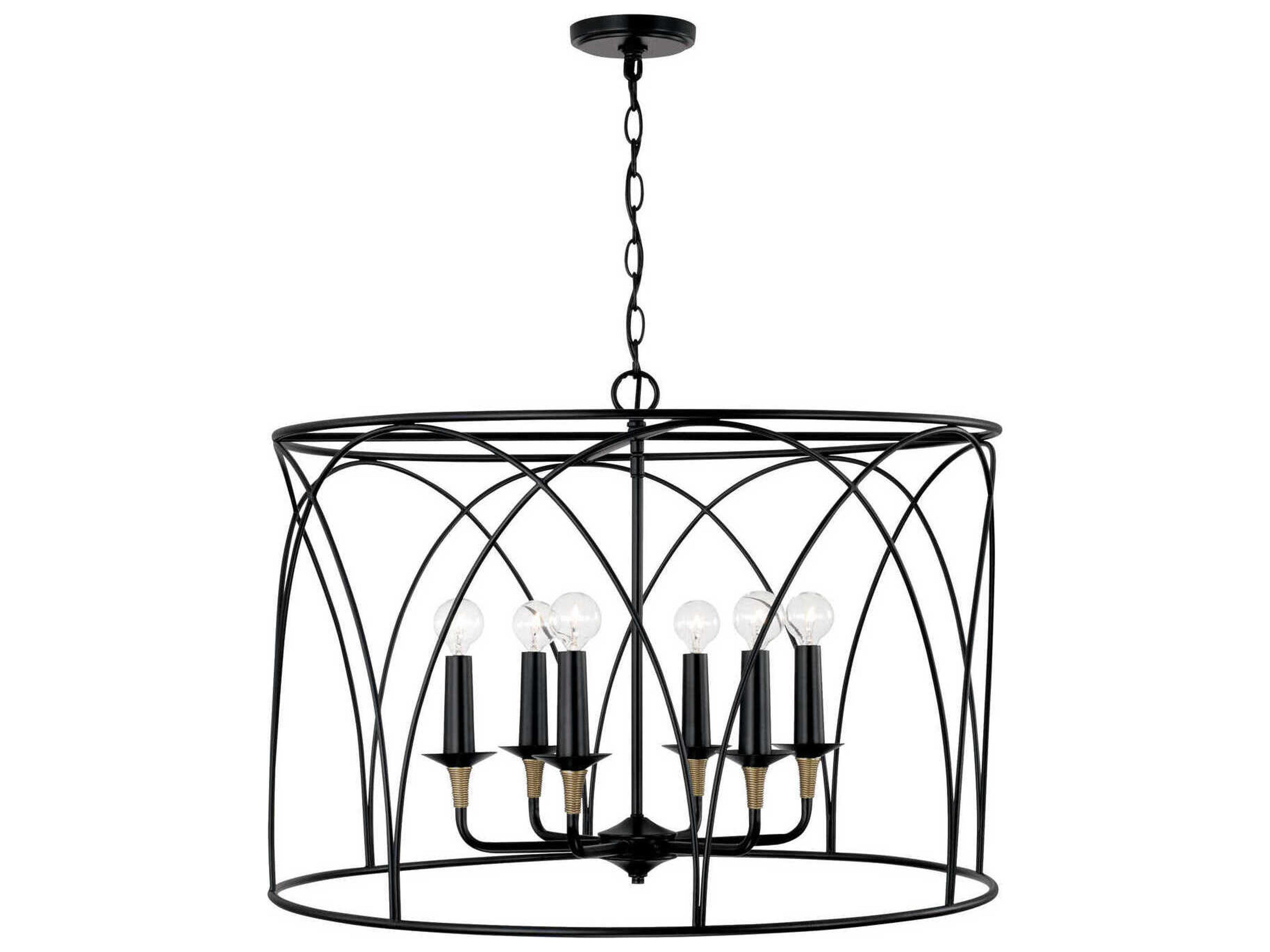 Capital Lighting Amara 6-Light Matte Black With Brass Candelabra Round Chandelier