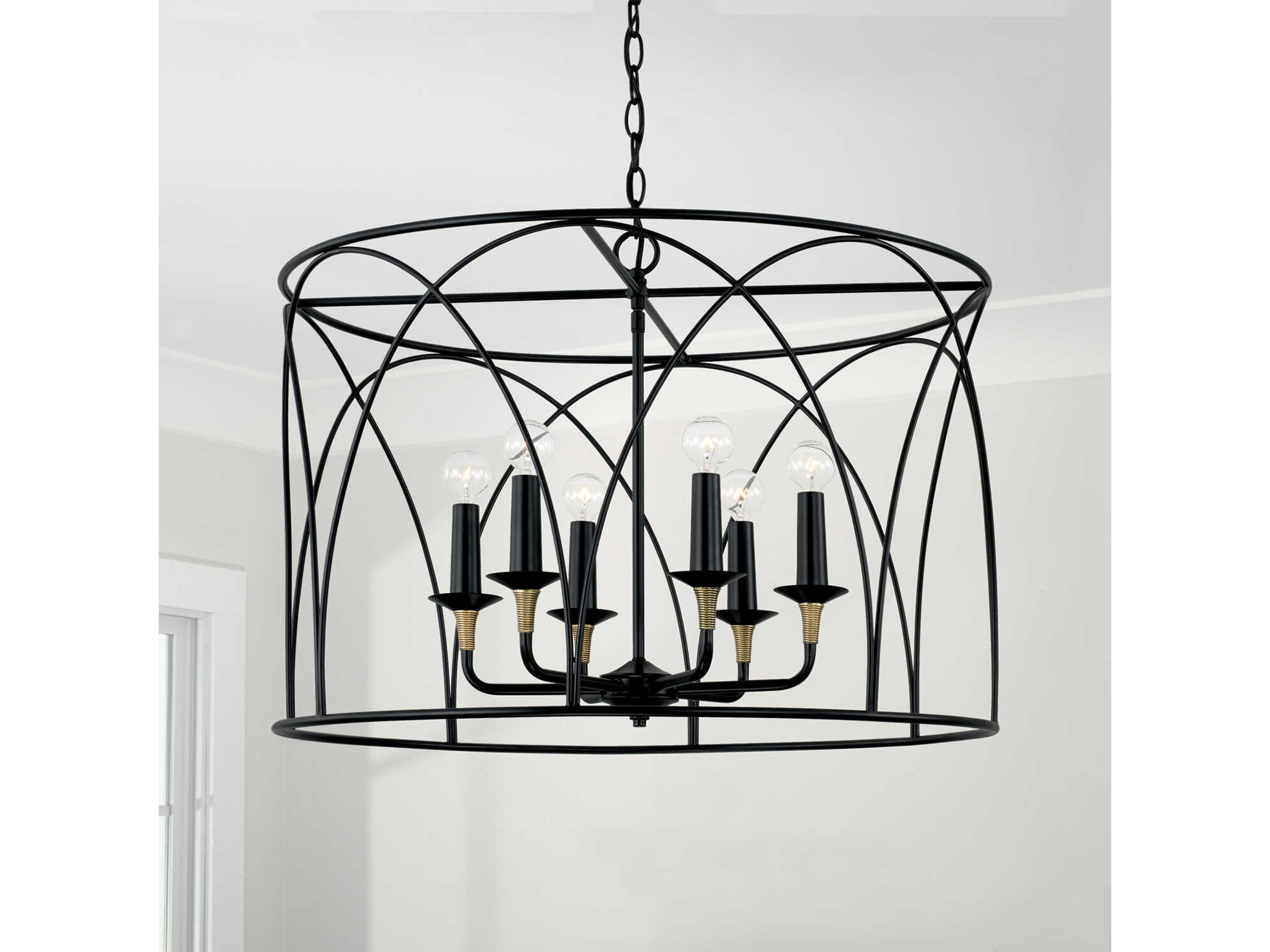 Capital Lighting Amara 6-Light Matte Black With Brass Candelabra Round Chandelier