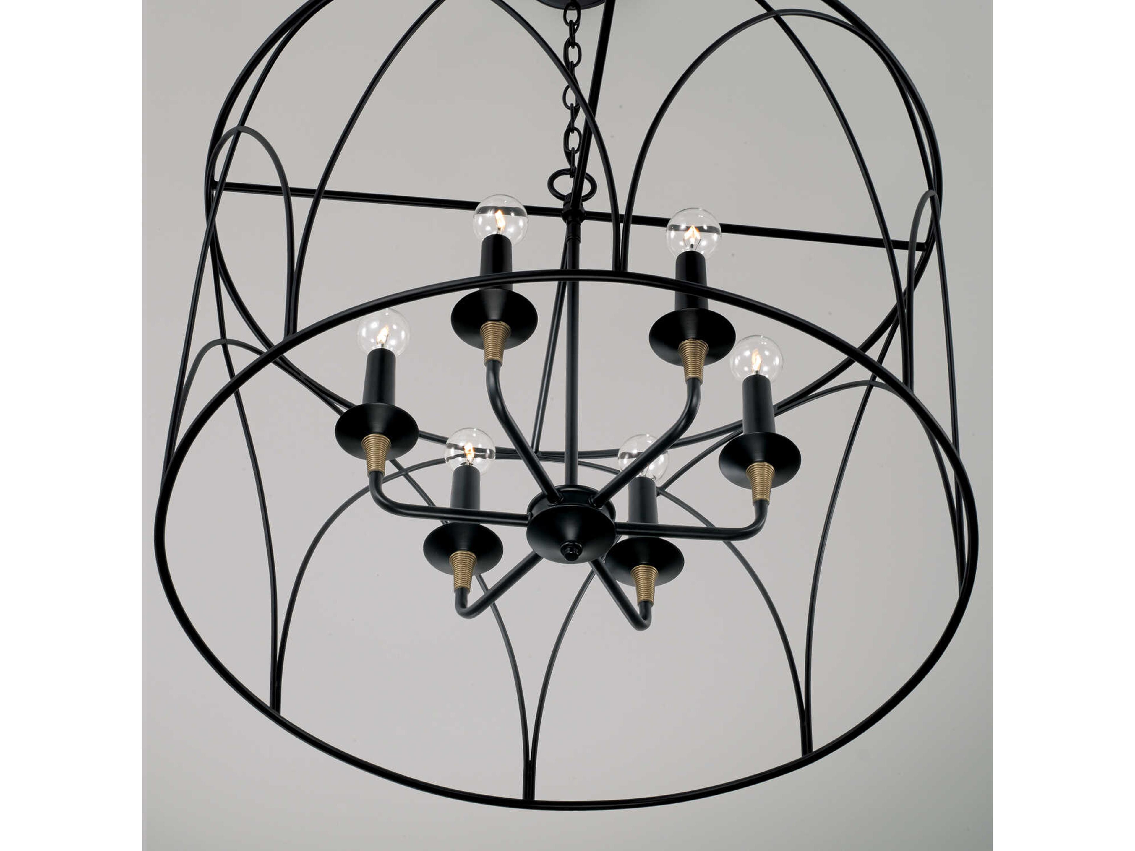 Capital Lighting Amara 6-Light Matte Black With Brass Candelabra Round Chandelier