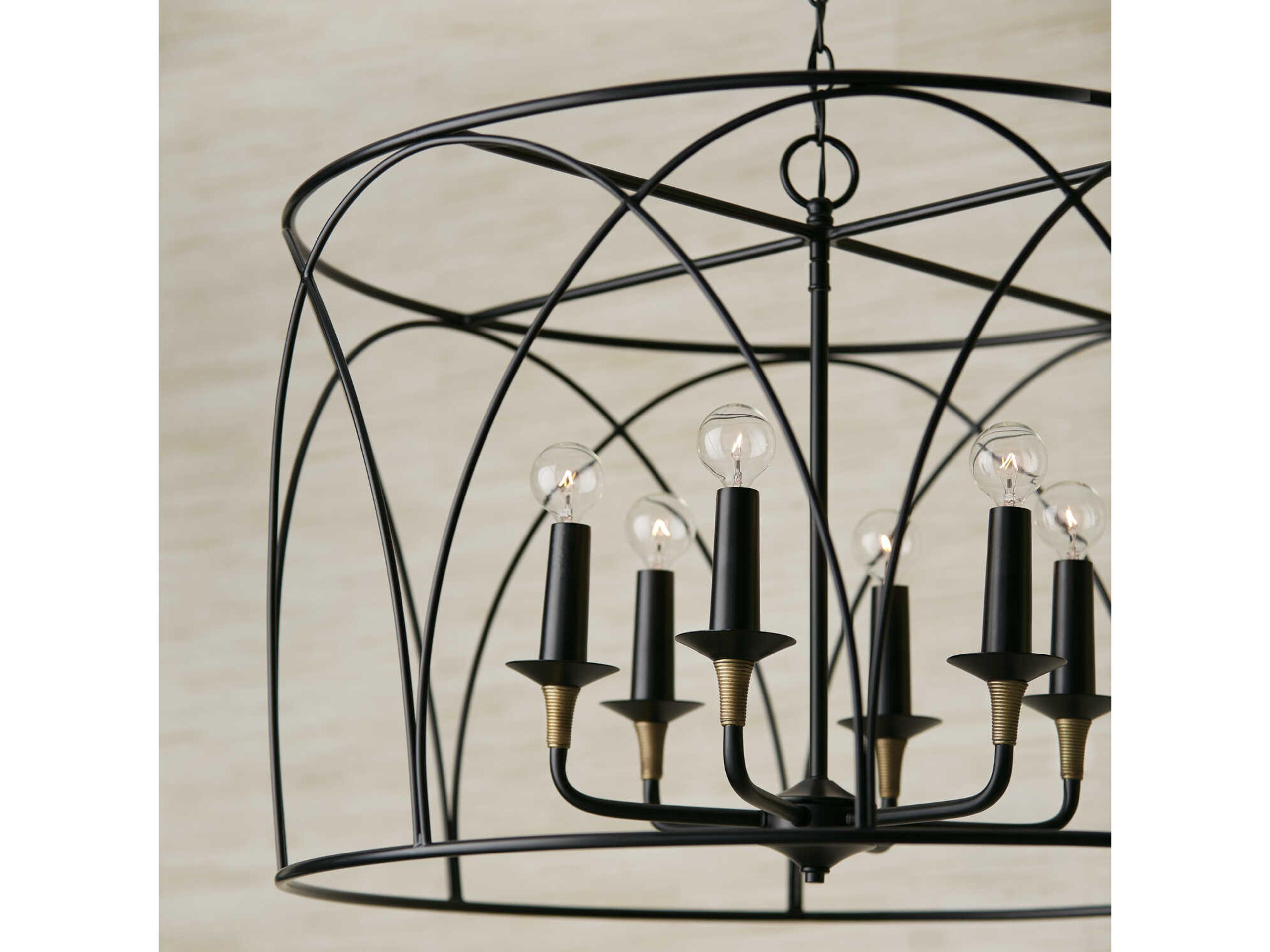 Capital Lighting Amara 6-Light Matte Black With Brass Candelabra Round Chandelier