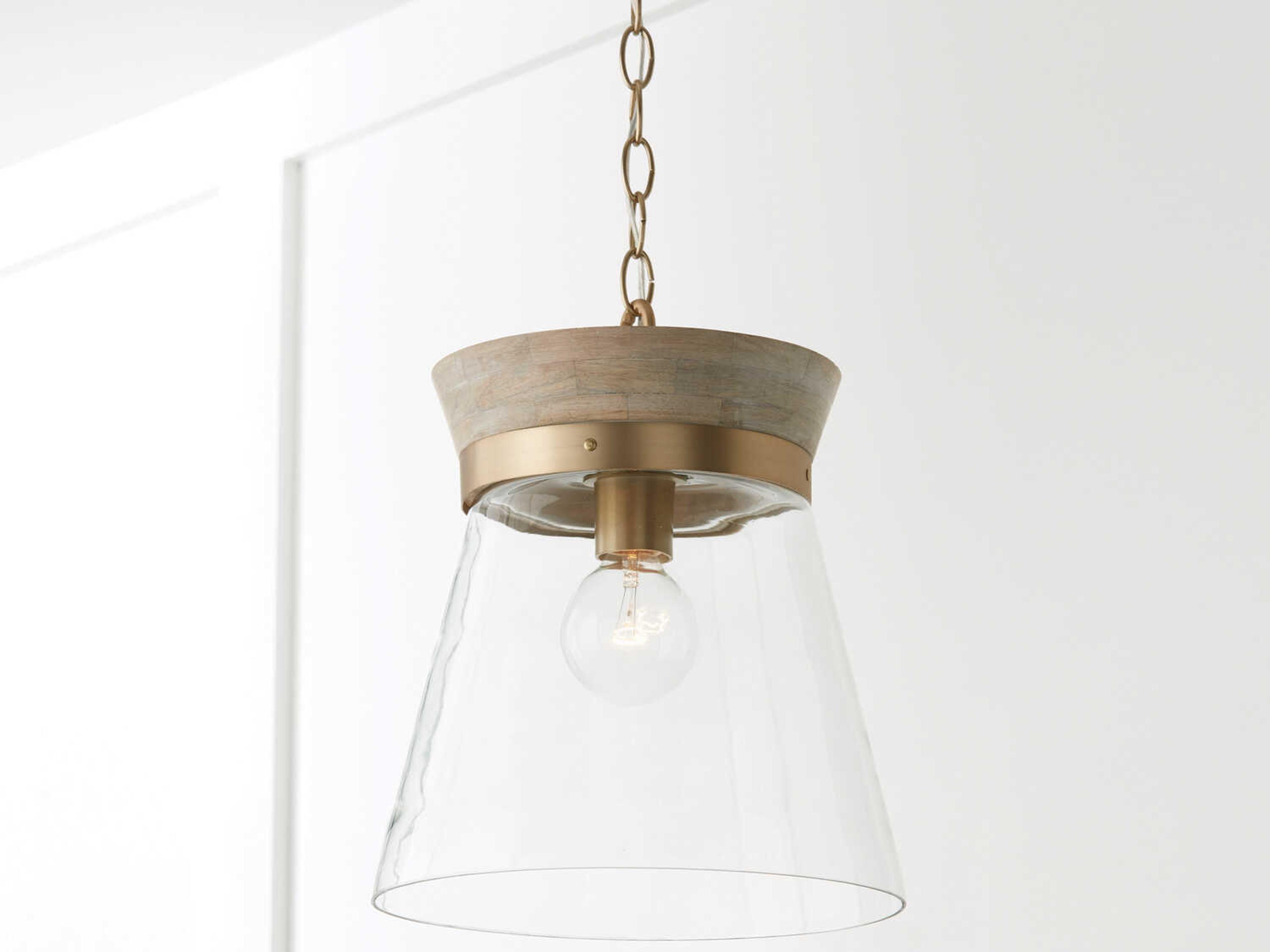Capital Lighting Finn 1-Light White Wash Matte Brass Wood Glass Empire Mini Pendant