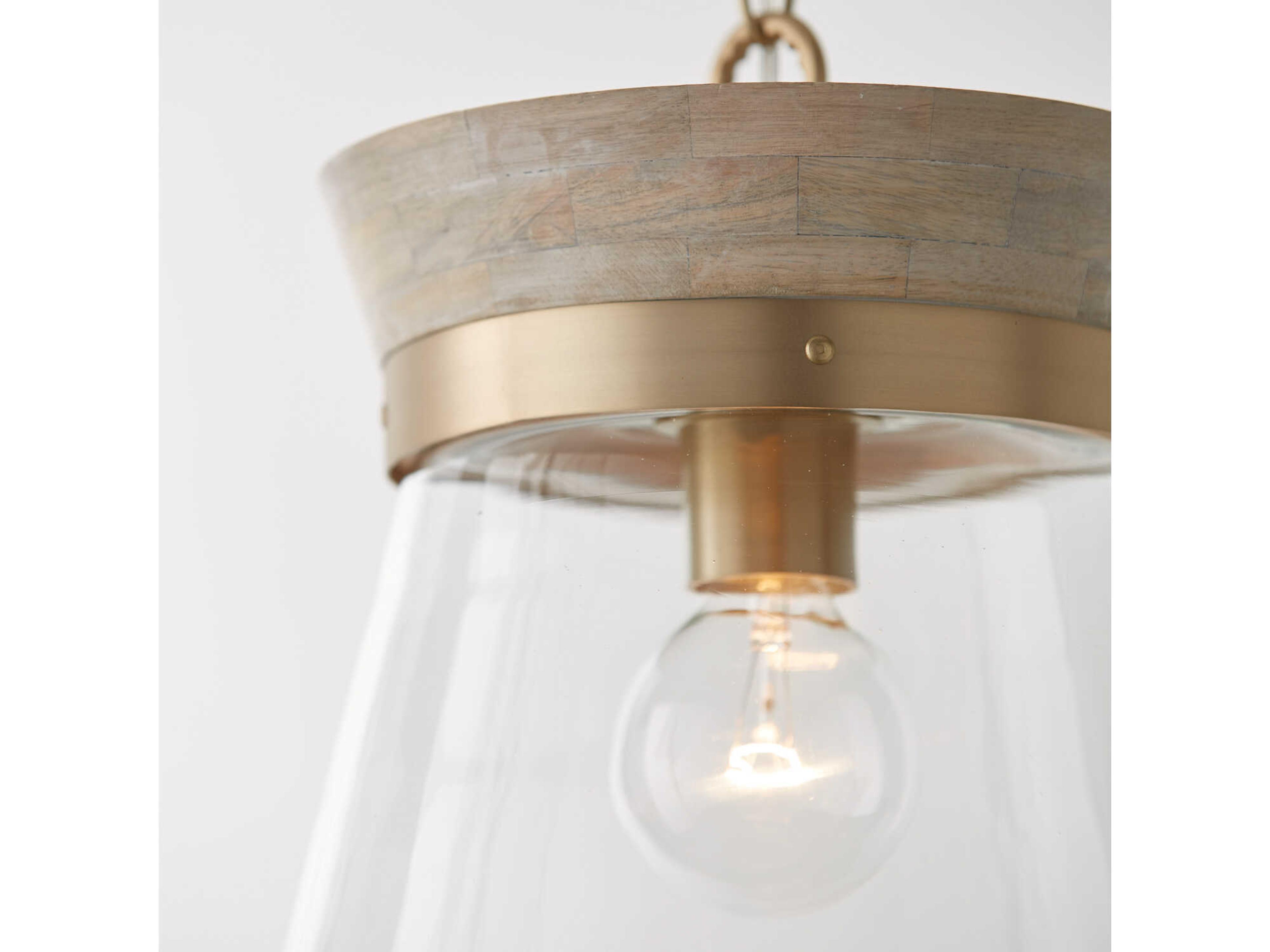Capital Lighting Finn 1-Light White Wash Matte Brass Wood Glass Empire Mini Pendant