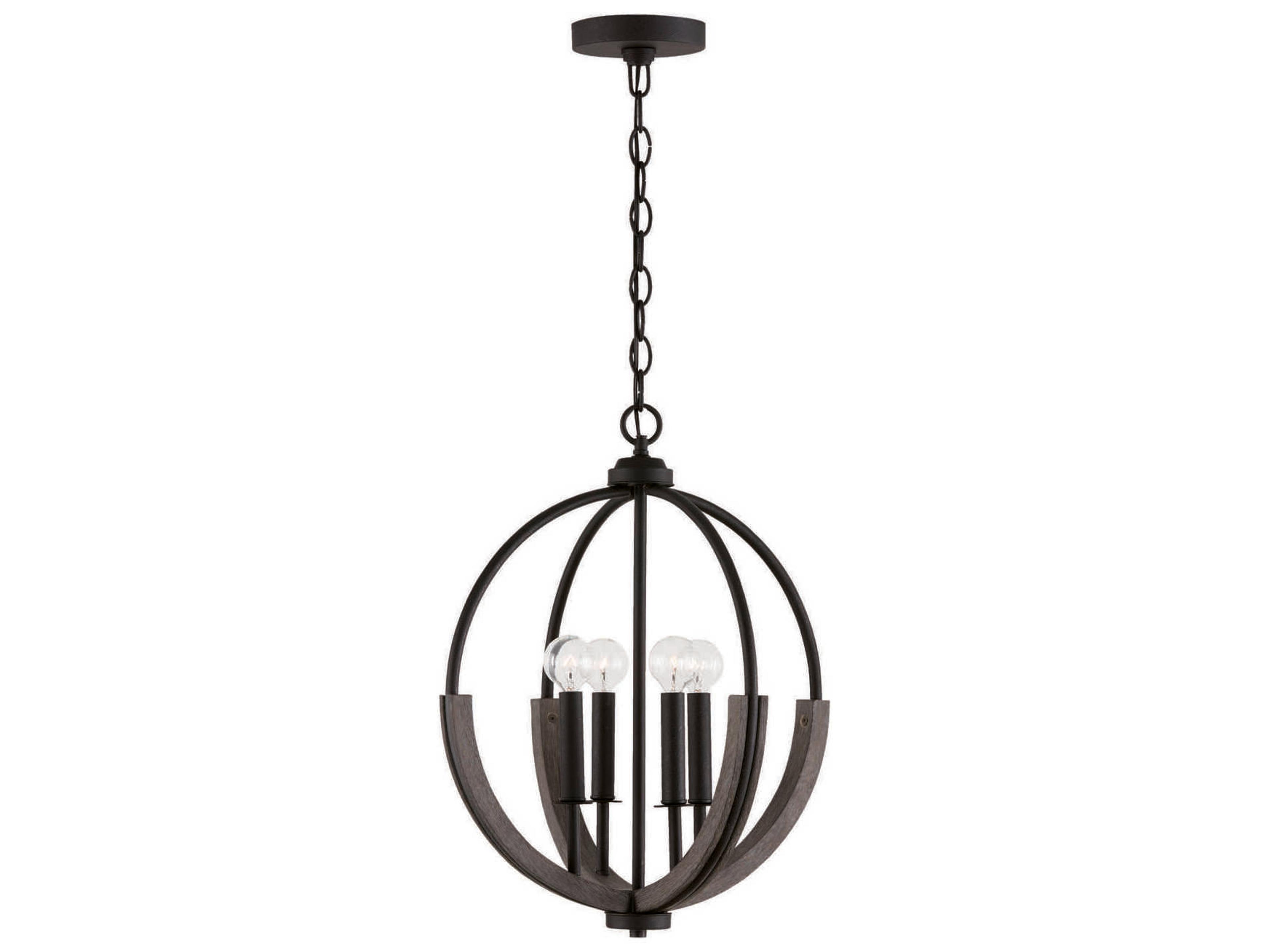 Clive 4-Light Carbon Grey Black Iron Round Pendant