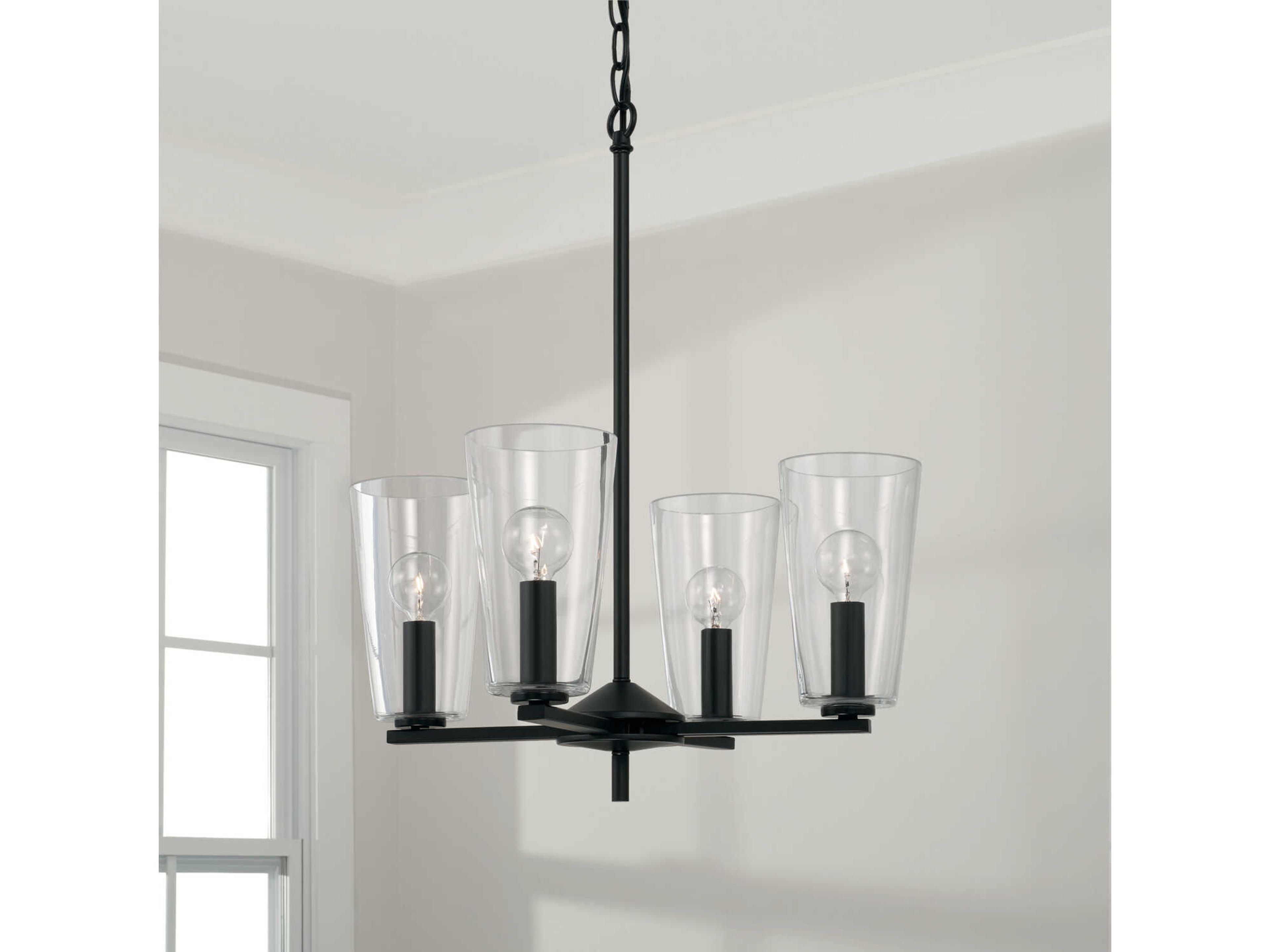 Capital Lighting Portman 4-Light Matte Black Glass Bell Pendant